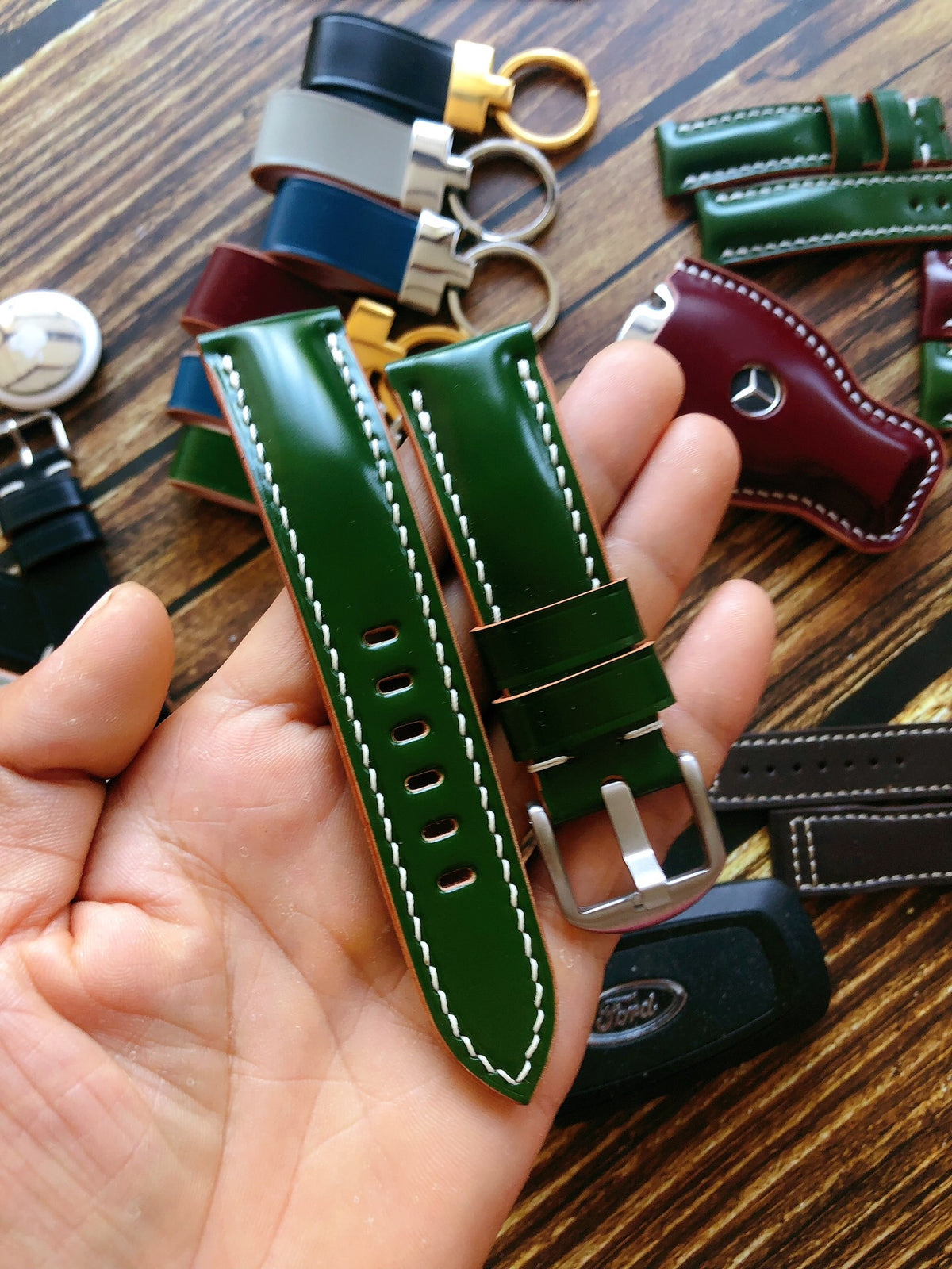 Handcrafted Japanese Shinki Horsehide Green Watch Strap