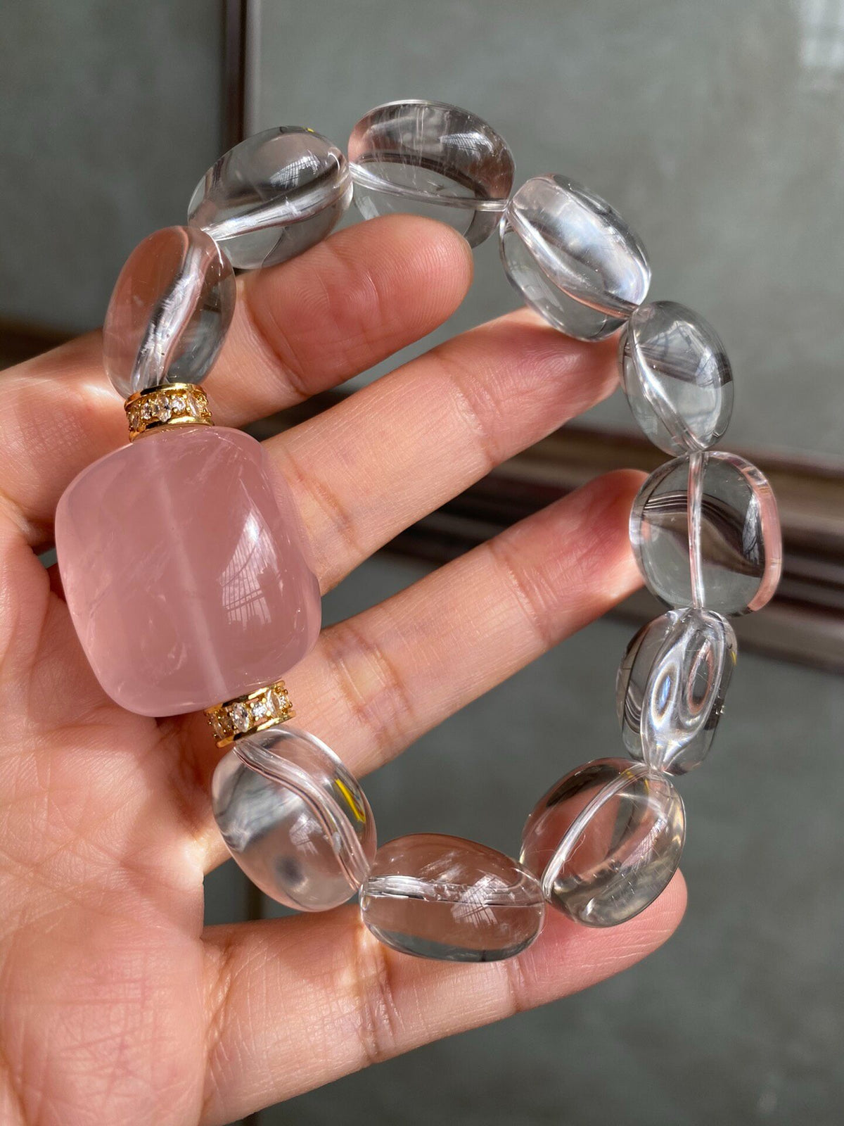 White Quartz Rose Quartz Beaded Bracelet