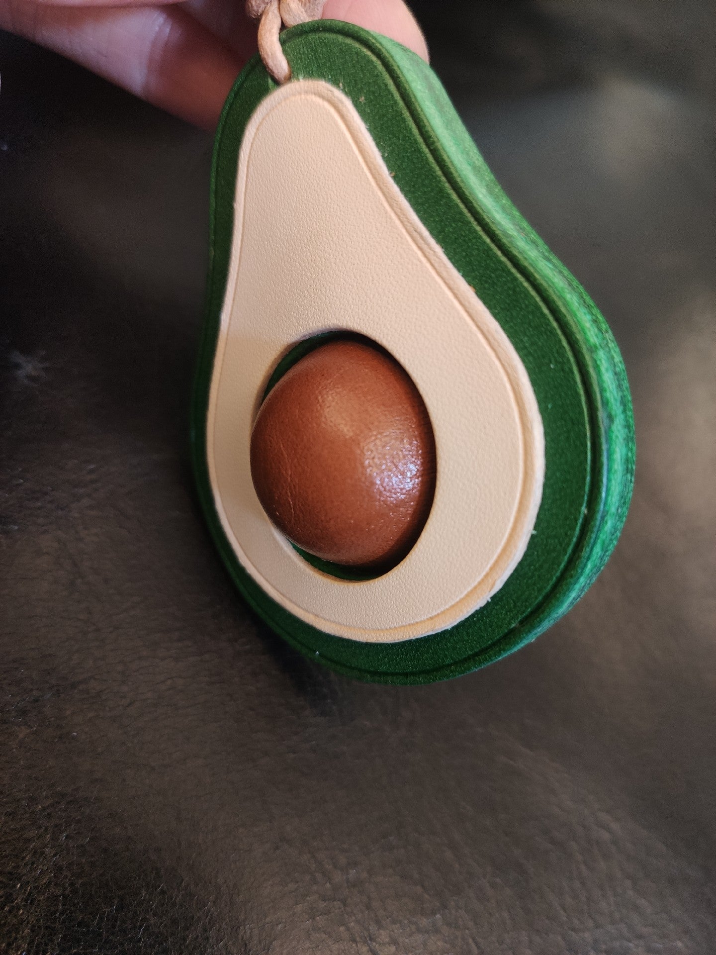 Handcrafted Vegetable-Tanned Leather Avocado Keychain with Layered Design