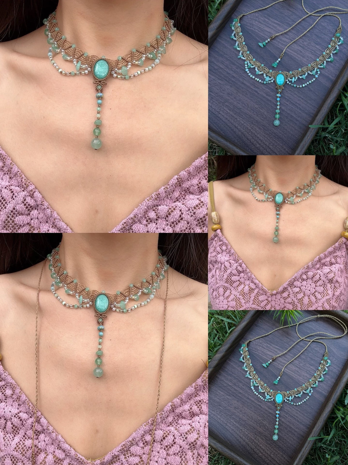 Macrame Labradoriet Jade Ketting