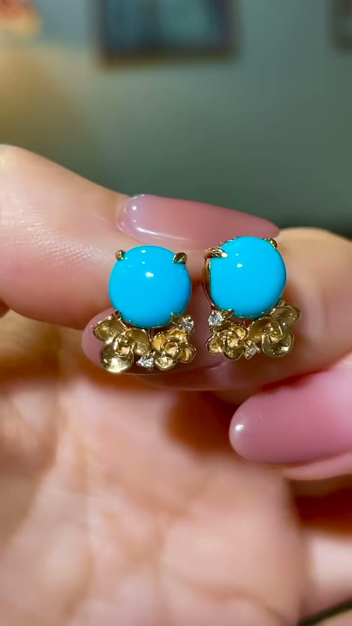 18K Gold Sleeping Beauty Turquoise Stud Earrings