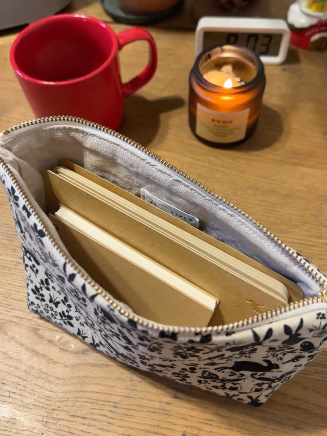 Rectangular Fabric Pouch with Nature Print