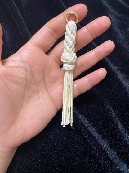 Handwoven Sheepskin Rope Keychain with Brass Ring