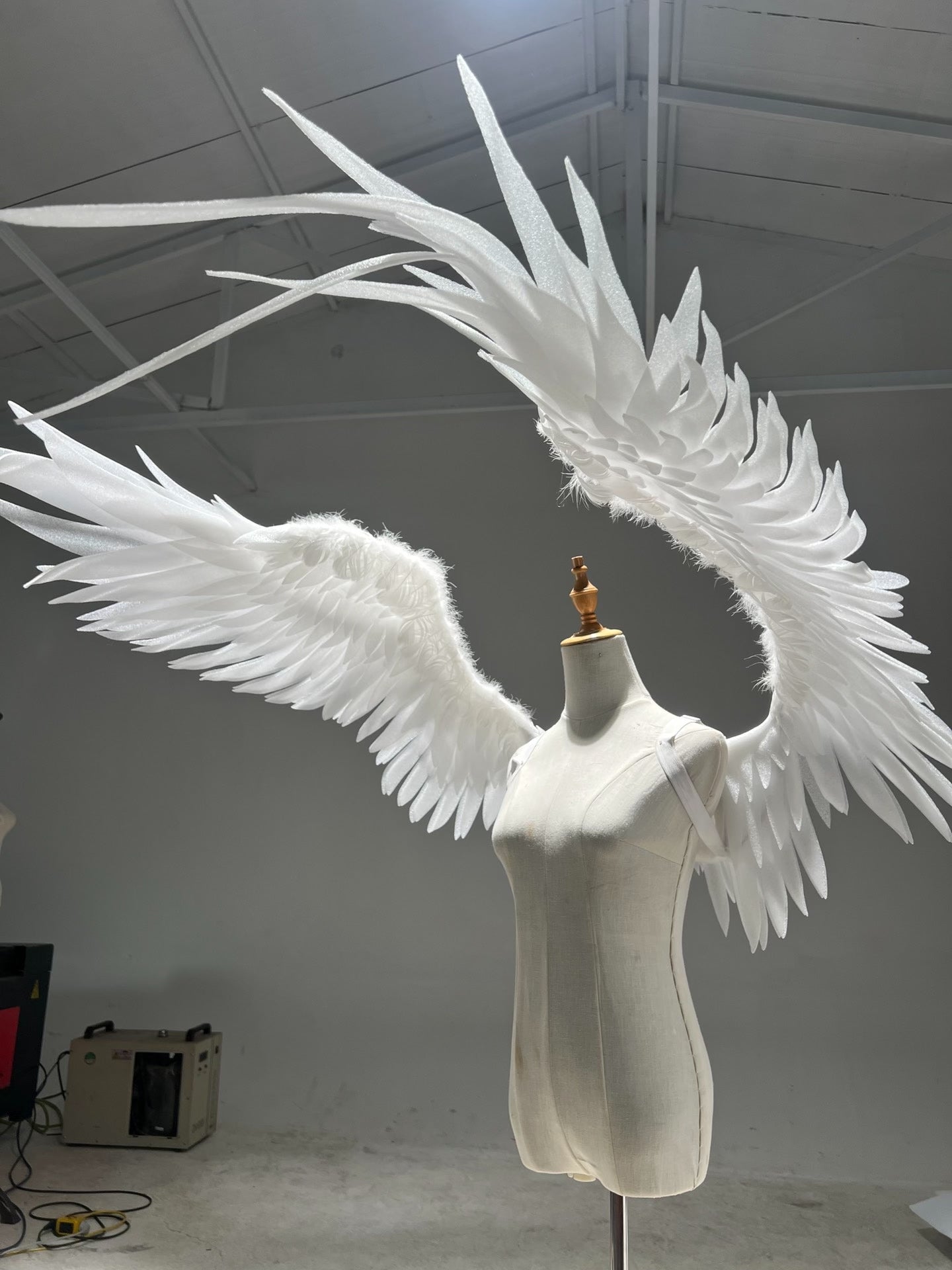 Large White Angel Wings with Articulated Wire Frame