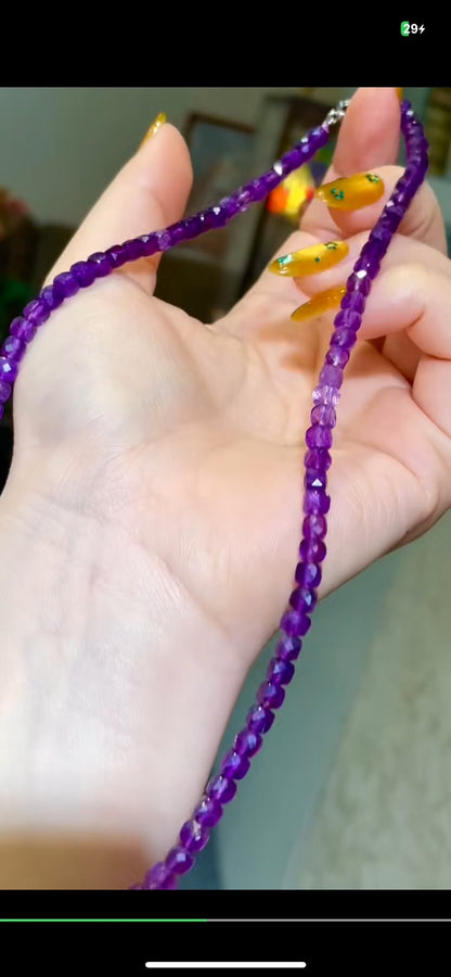 Amethyst Faceted Bead Necklace - 4.5mm, 43.5cm, Silver Clasp