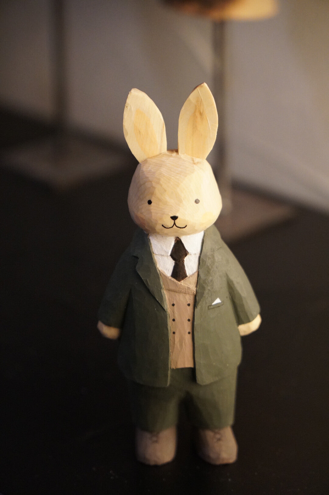 Hand Carved Wooden Rabbit Gentleman Sculpture