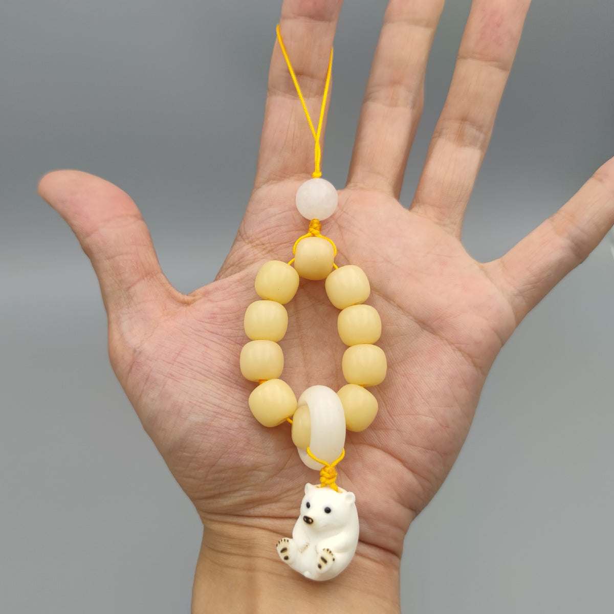 White Jade Bodhi Polar Bear Bead Charm