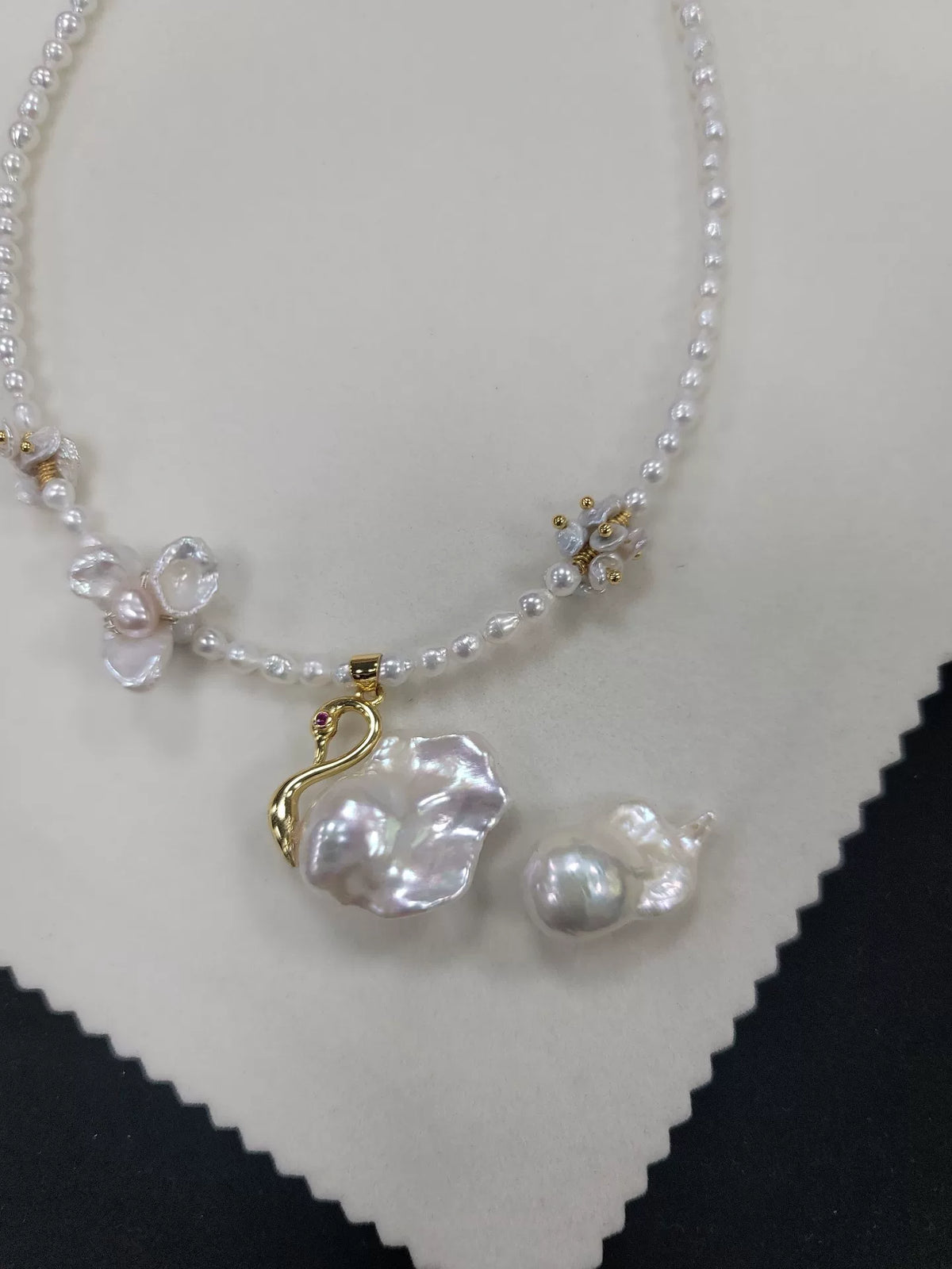 Baroque Pearl Swan Necklace Gold Tone