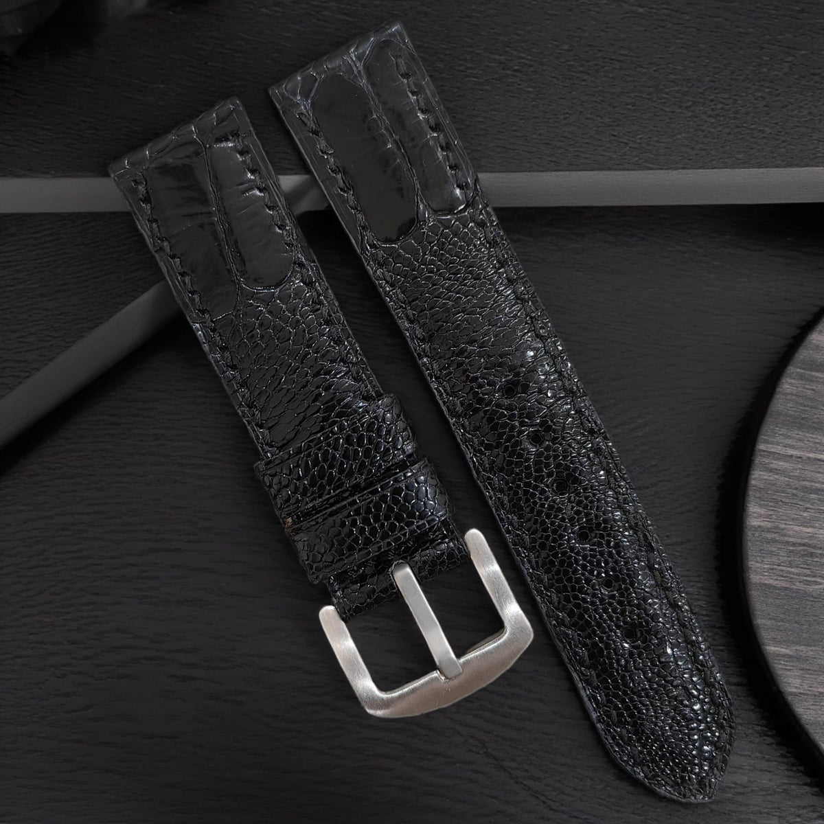 Handcrafted Black Ostrich Leg Leather Watch Strap