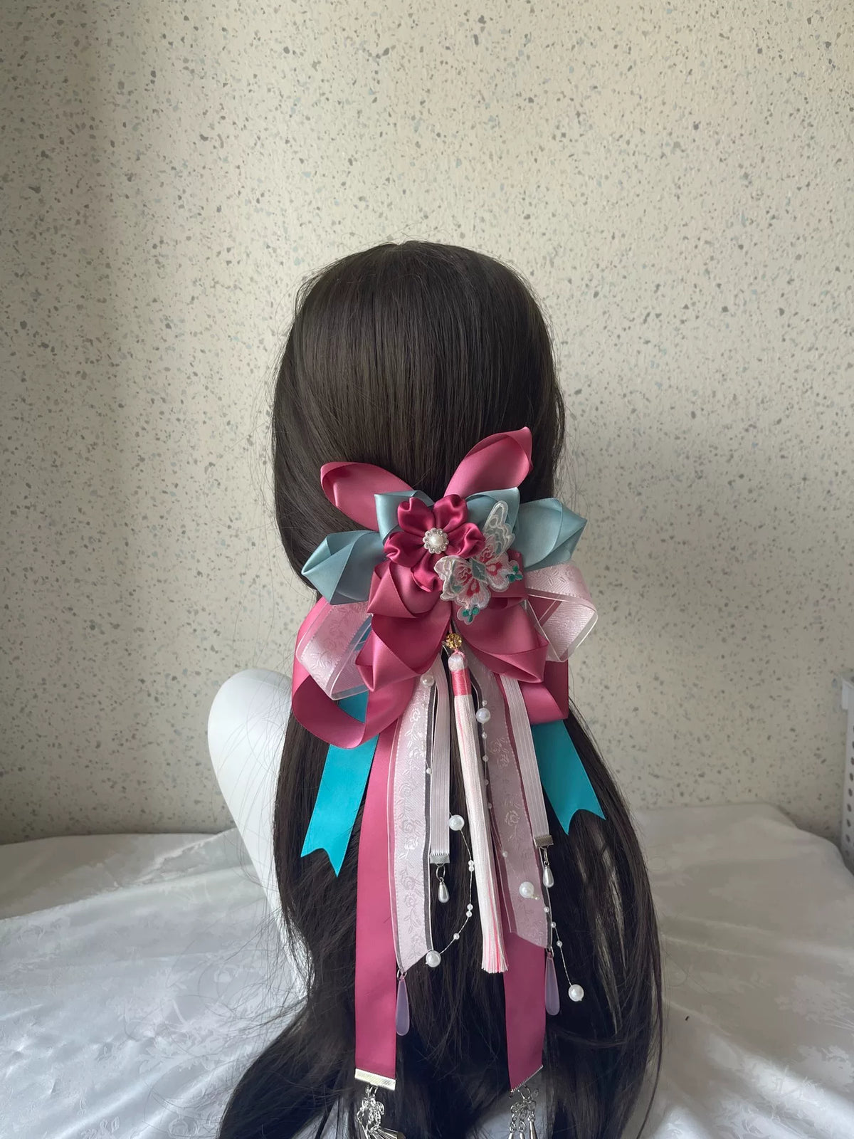 Handgemaakte Roze Groene Lolita Strik Haarclip