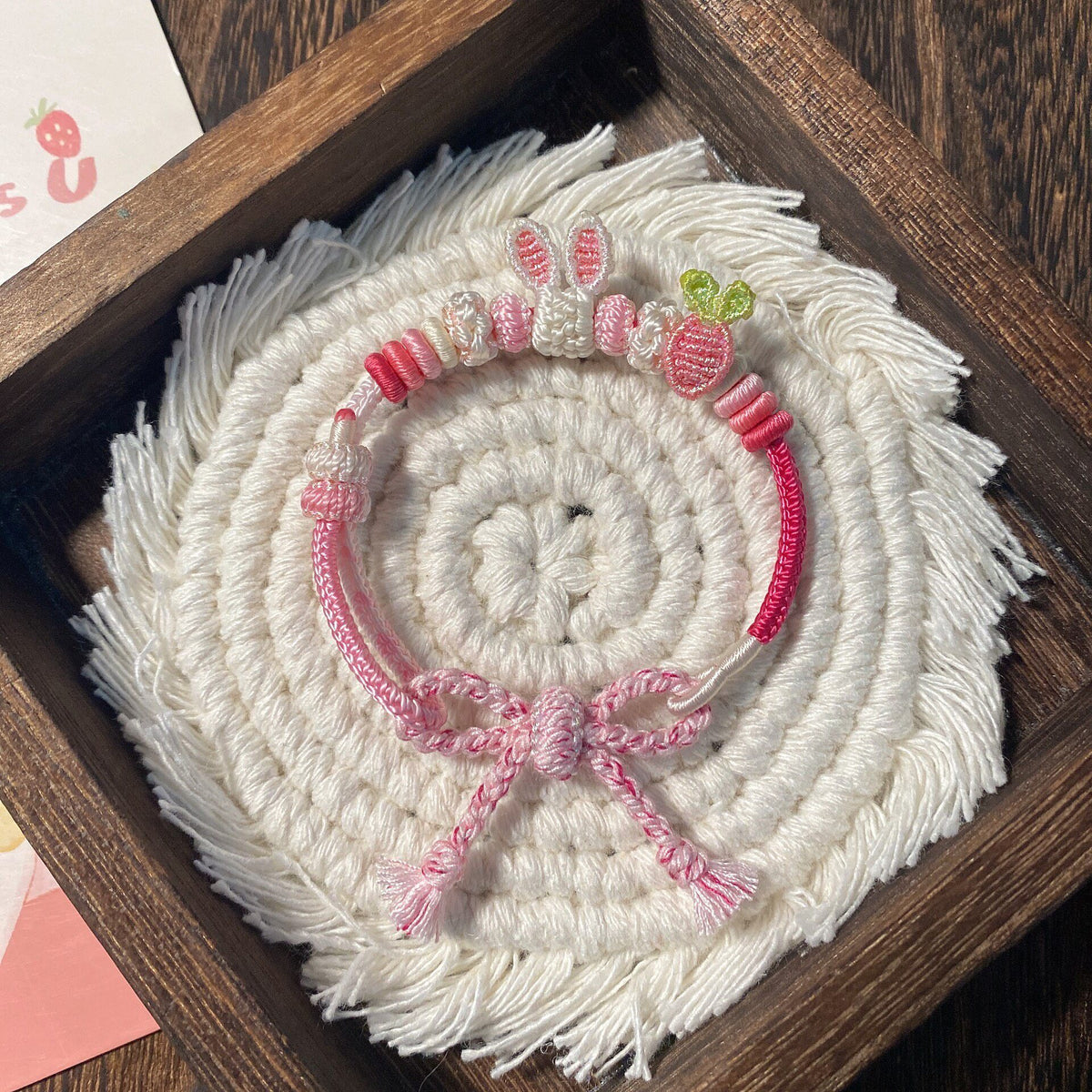 Pink Rabbit Braided Rope Bracelet
