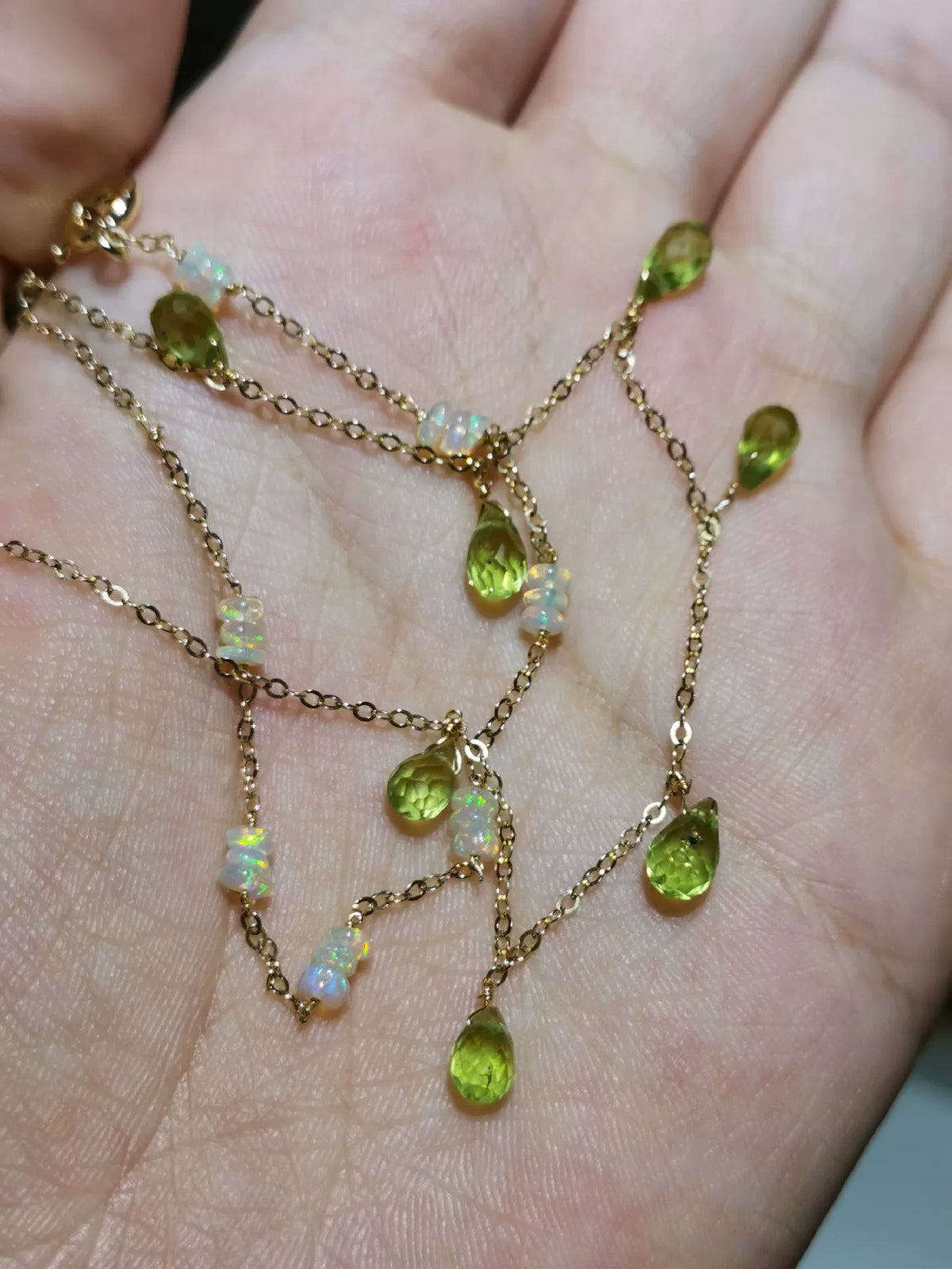 Peridot Opal Bead 14k Gold Filled Bracelet