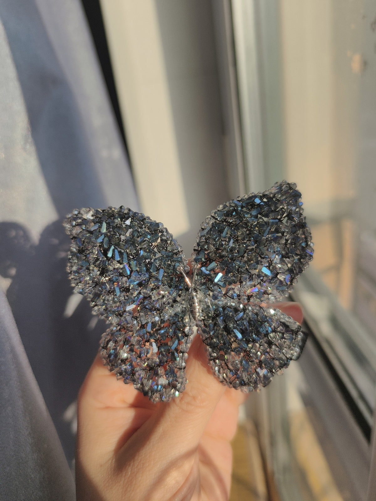 Iridescent Beaded Butterfly Hair Clip
