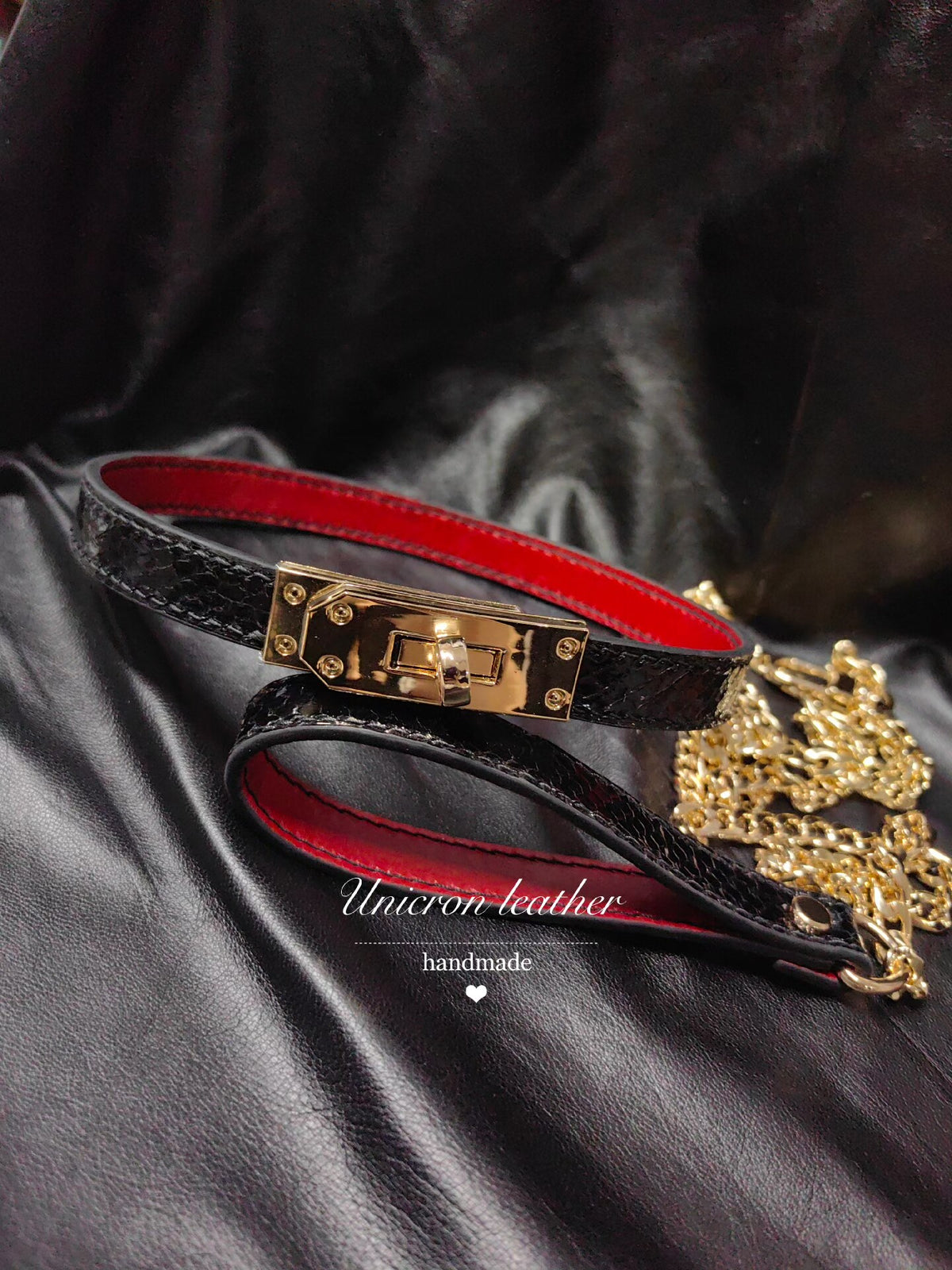 Snakeskin Leather Choker Necklace Leash Set