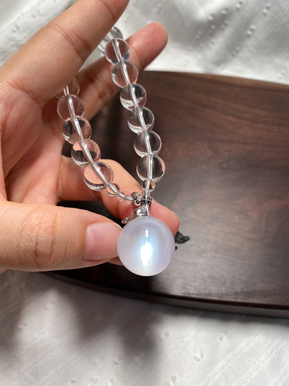 White Crystal Blue Moonstone Pendant Necklace