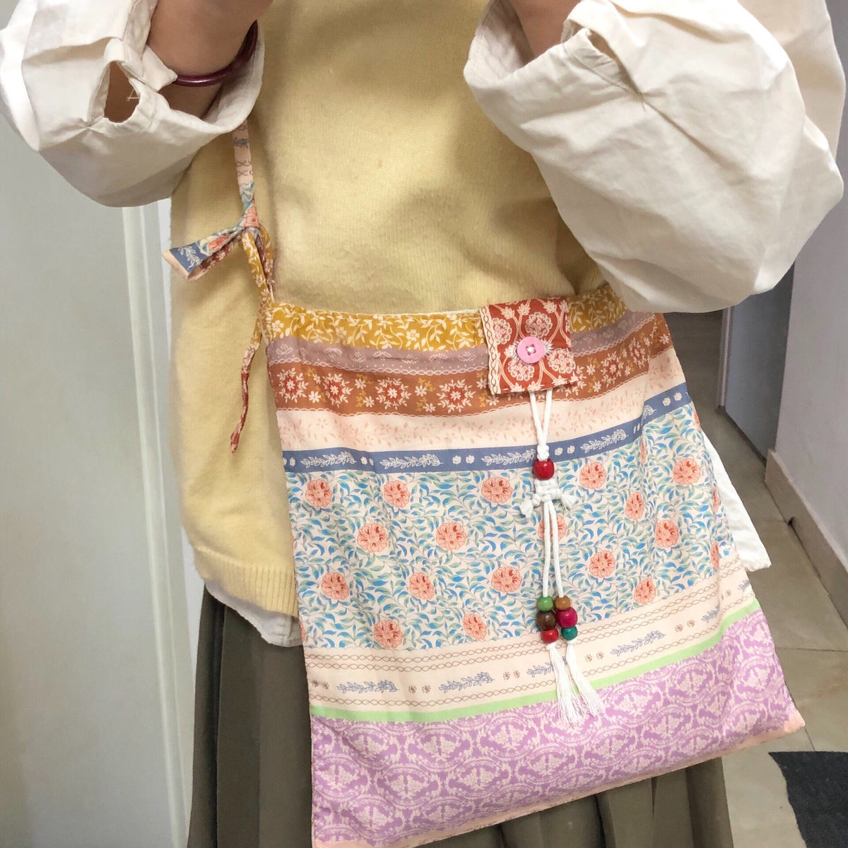 Floral Patchwork Canvas Crossbody Bag