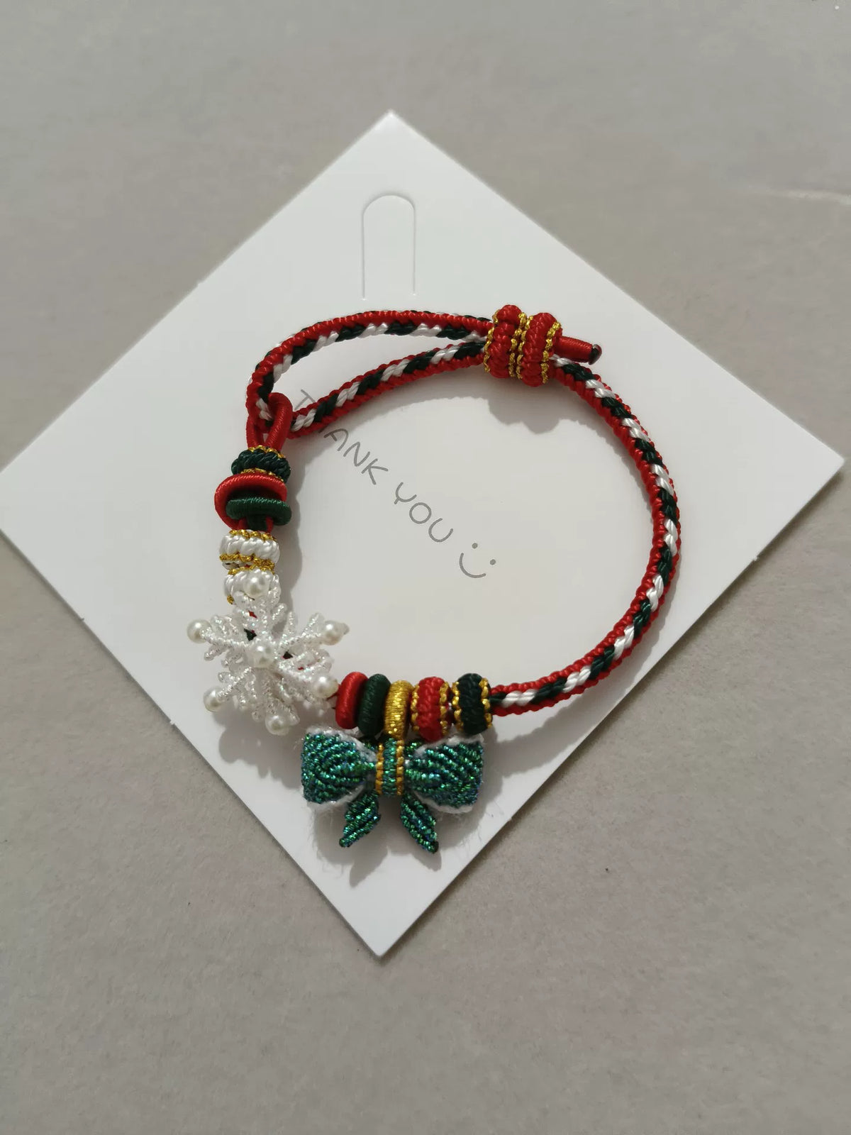 Braccialetto Natale Cordino Intrecciato a Mano Rosso Verde