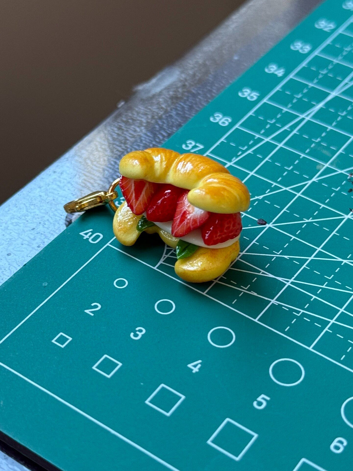 Strawberry Croissant Miniature Pendant Clay