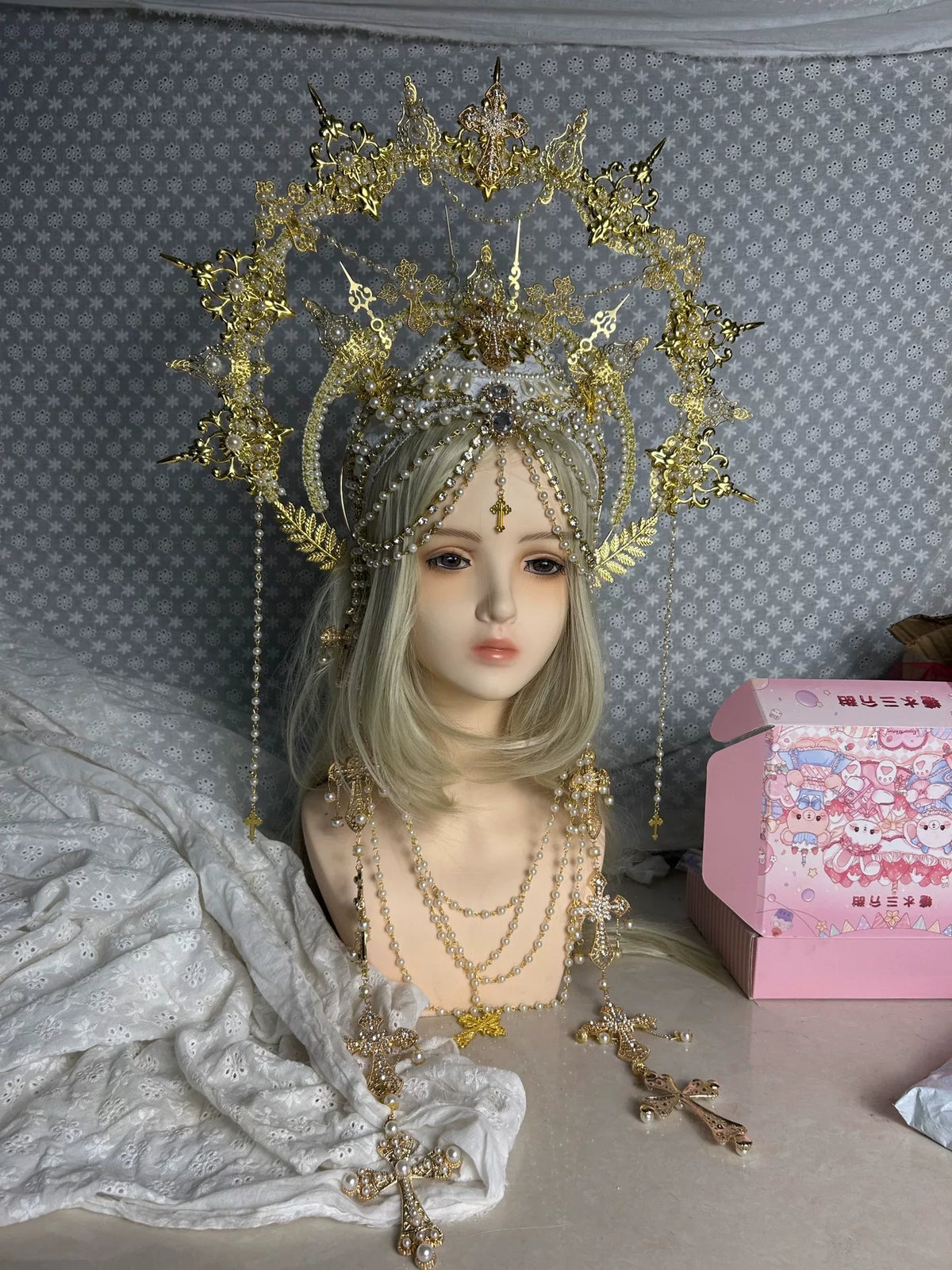 Tiara Halo Coroa Lolita Branco e Pérola Artificial