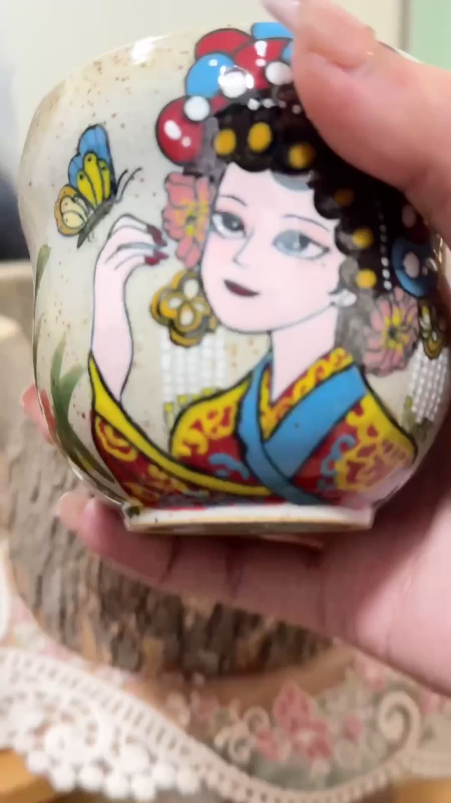 手描き 陶磁器 ひょうたん型 茶杯 210cc