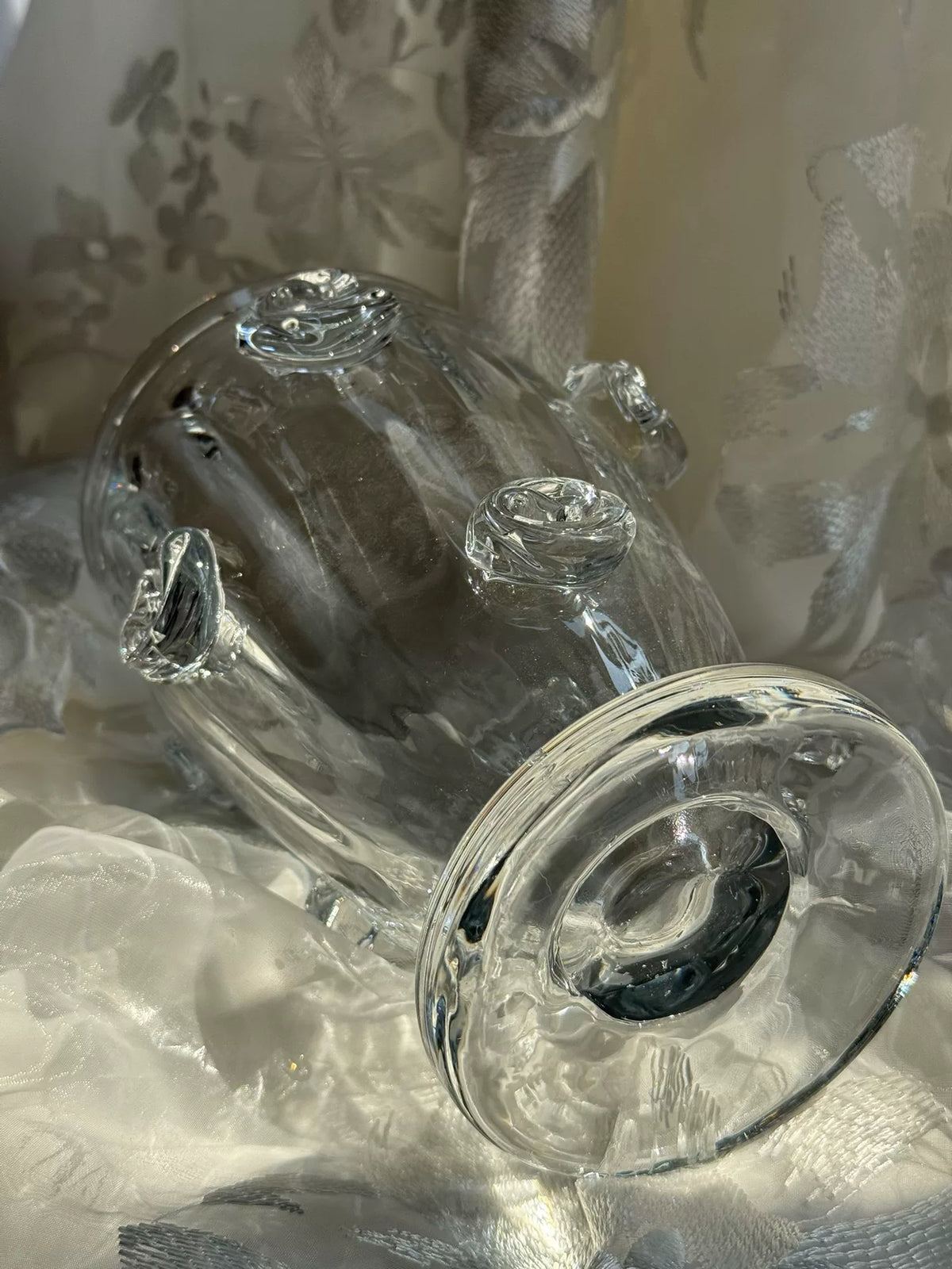 クリアガラス ローズモチーフ 花瓶 21cm