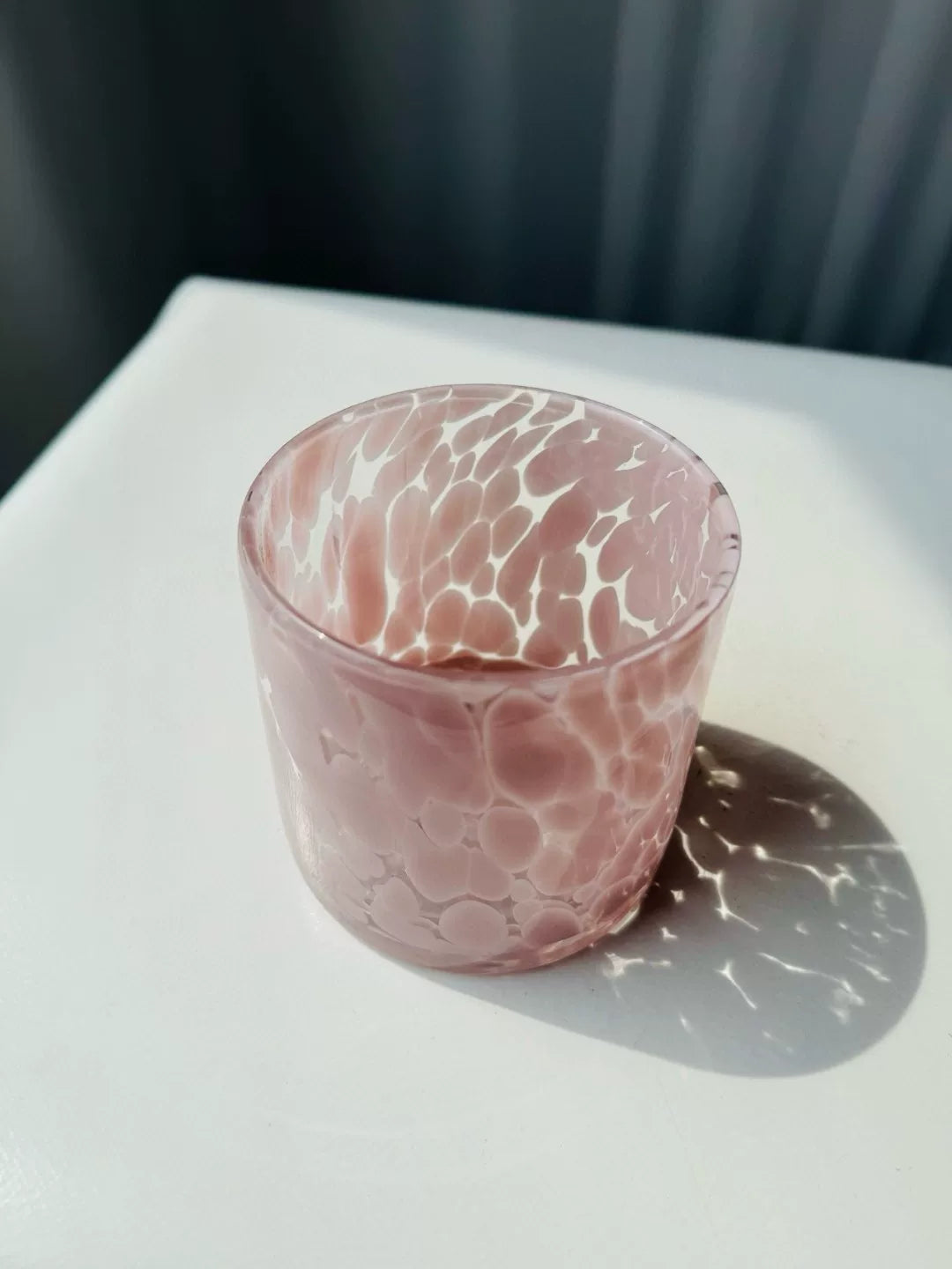 Pink Marbled Art Glass Candle Holder