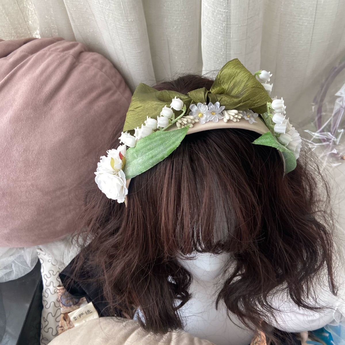 Cerchietto Lolita largo artigianale con mughetto