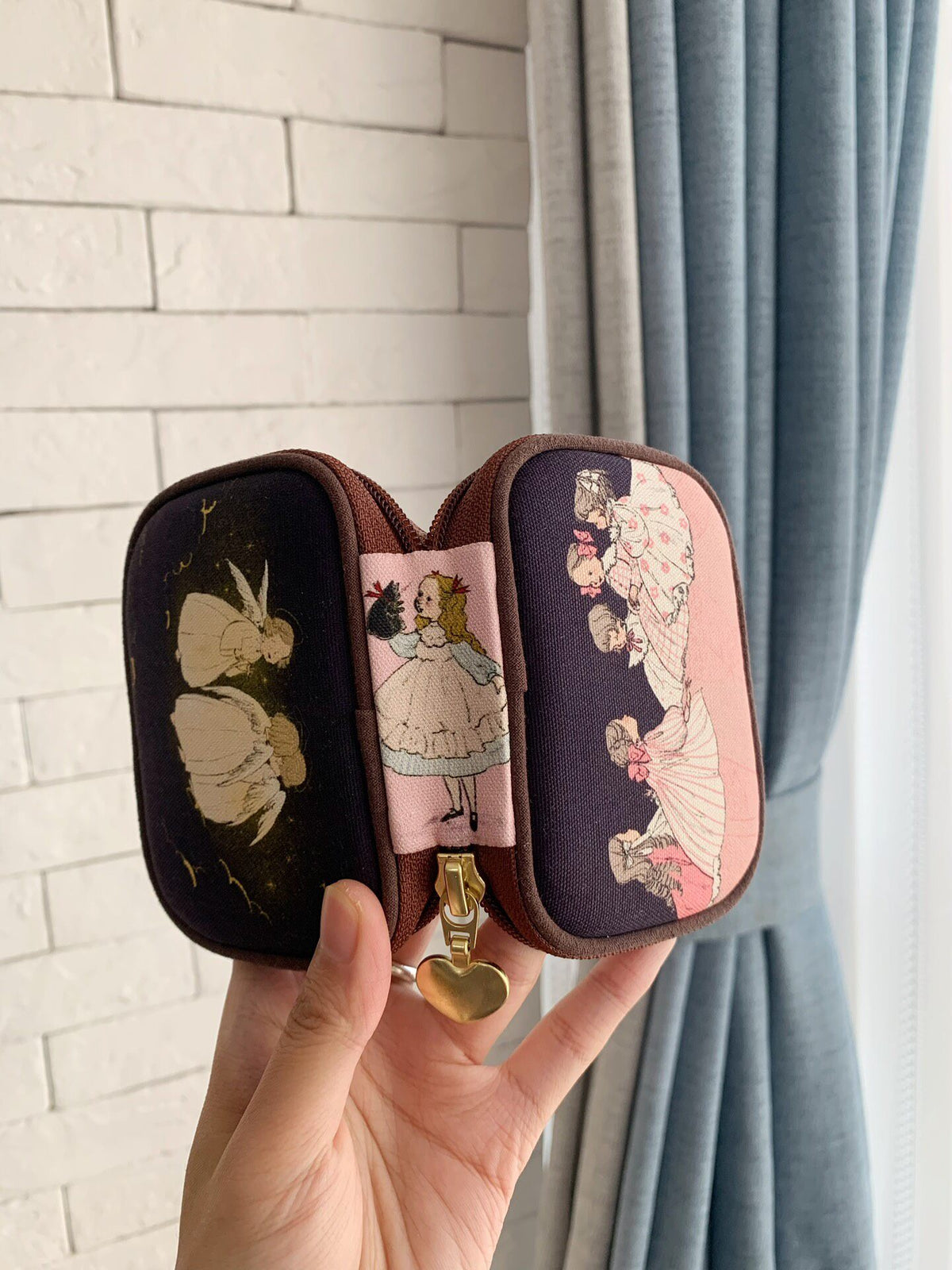 Vintage Storybook Zippered Pouch with Heart Pull