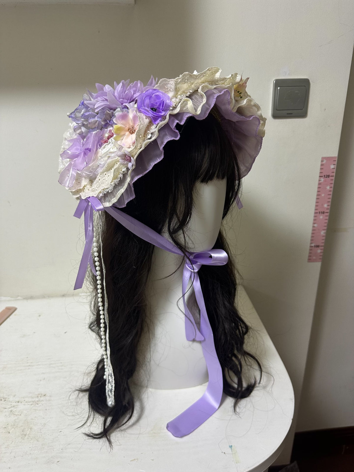 Purple Lolita Bonnet with Floral Ruffles