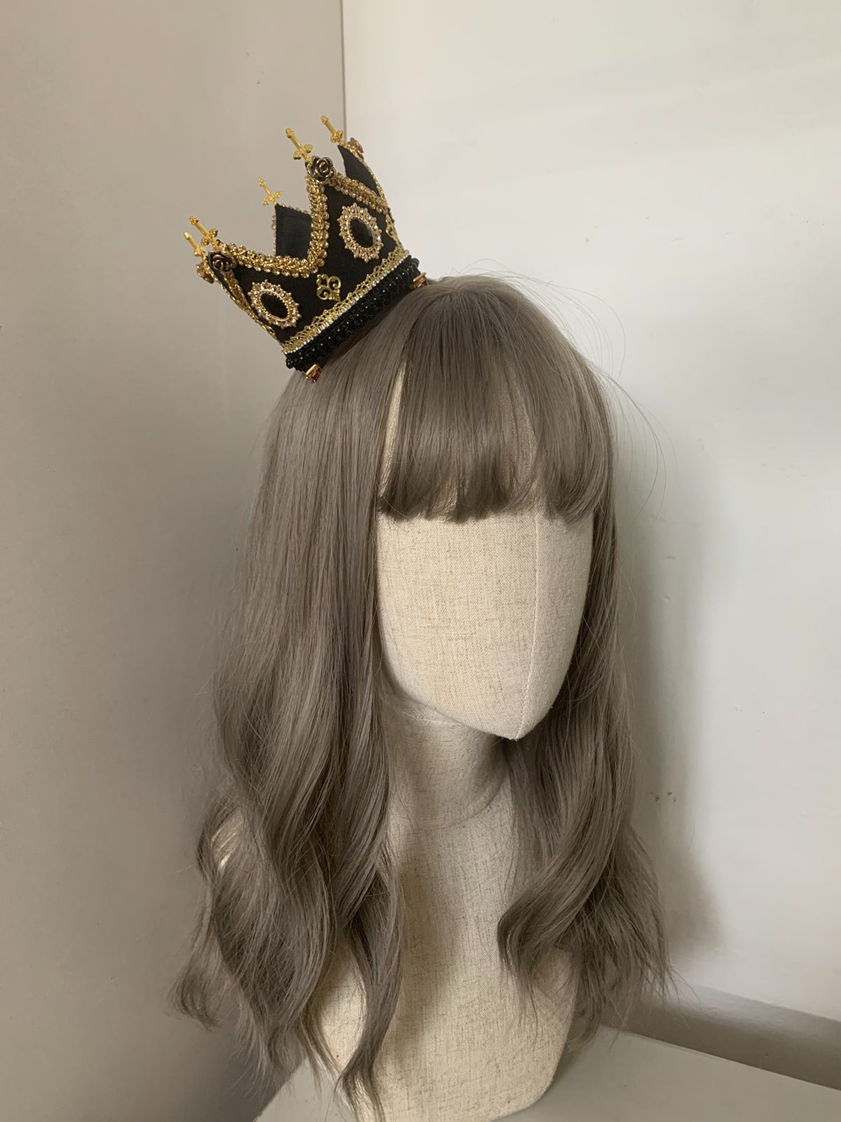 Handgakte Gothic Lolita Zwarte Kroon Hoofstuk