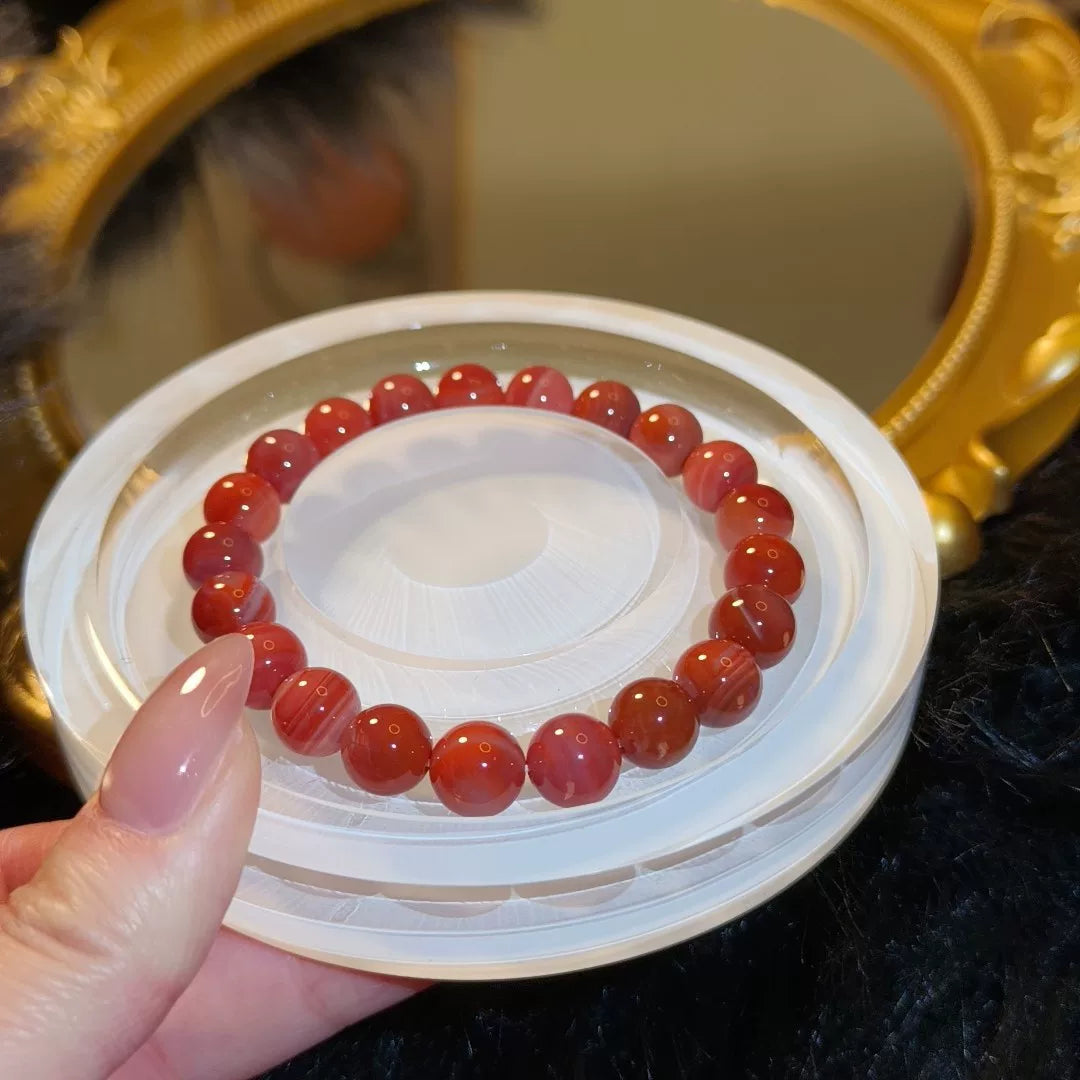Bracelet en perles d'agate Nanhong naturelle, rouge, 9 mm