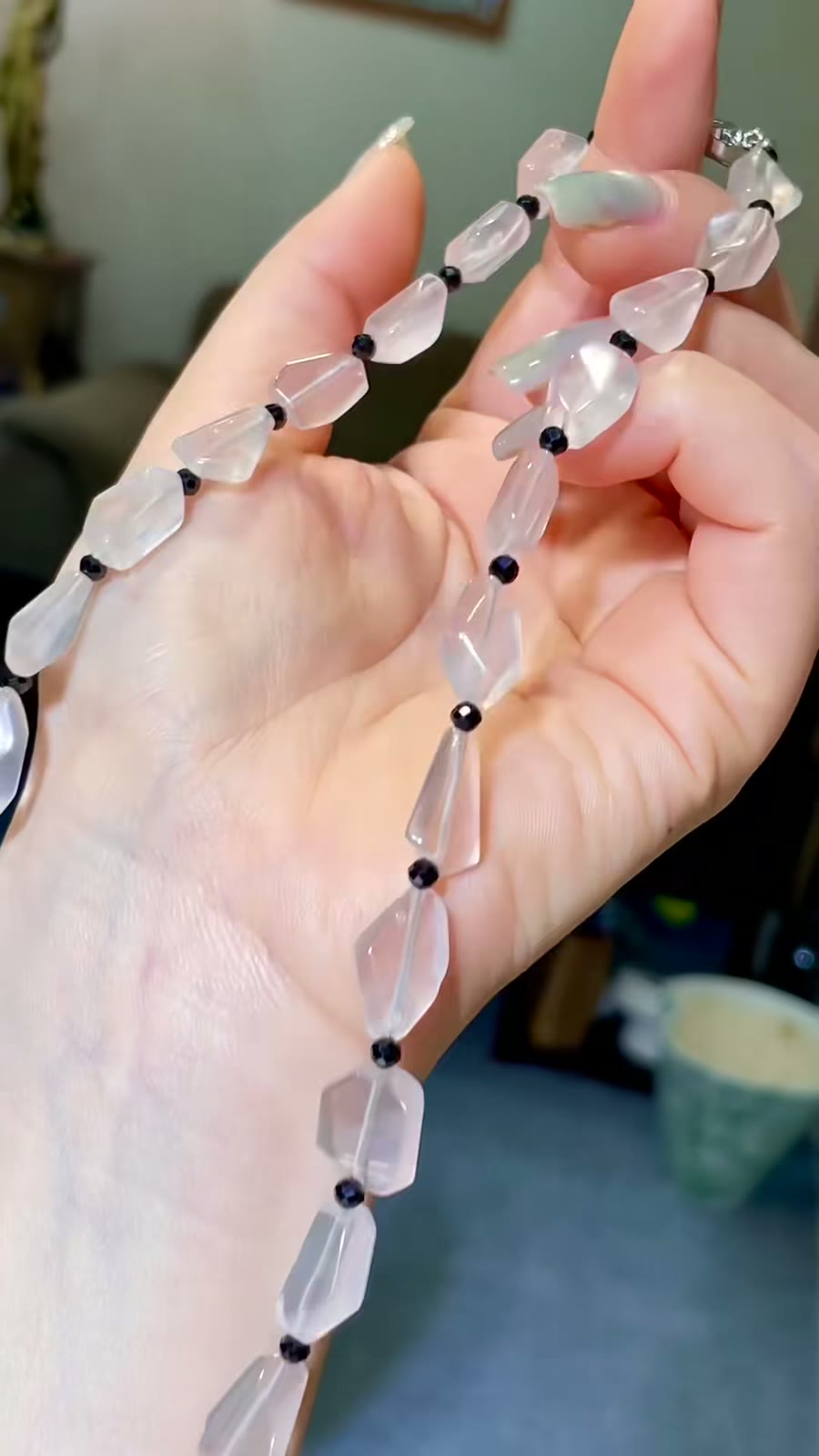 Rose Quartz and Black Spinel Beaded Necklace
