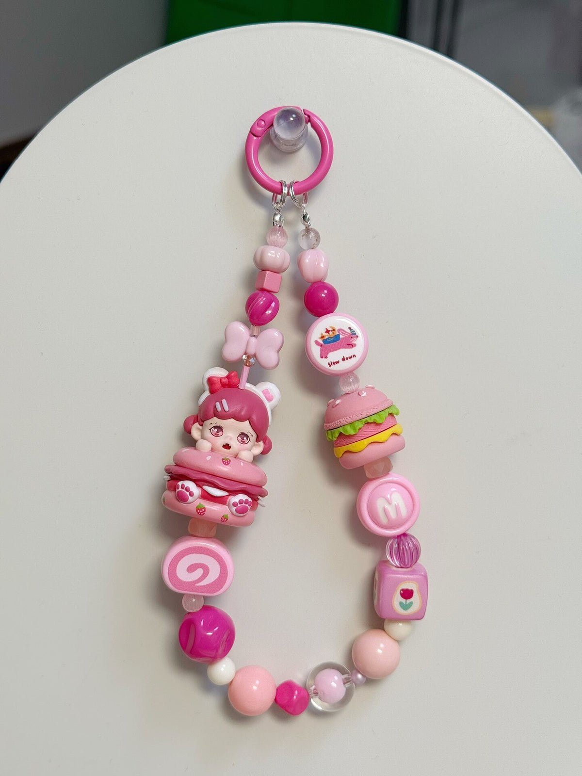 Pink Burger Character Beaded Phone Chain