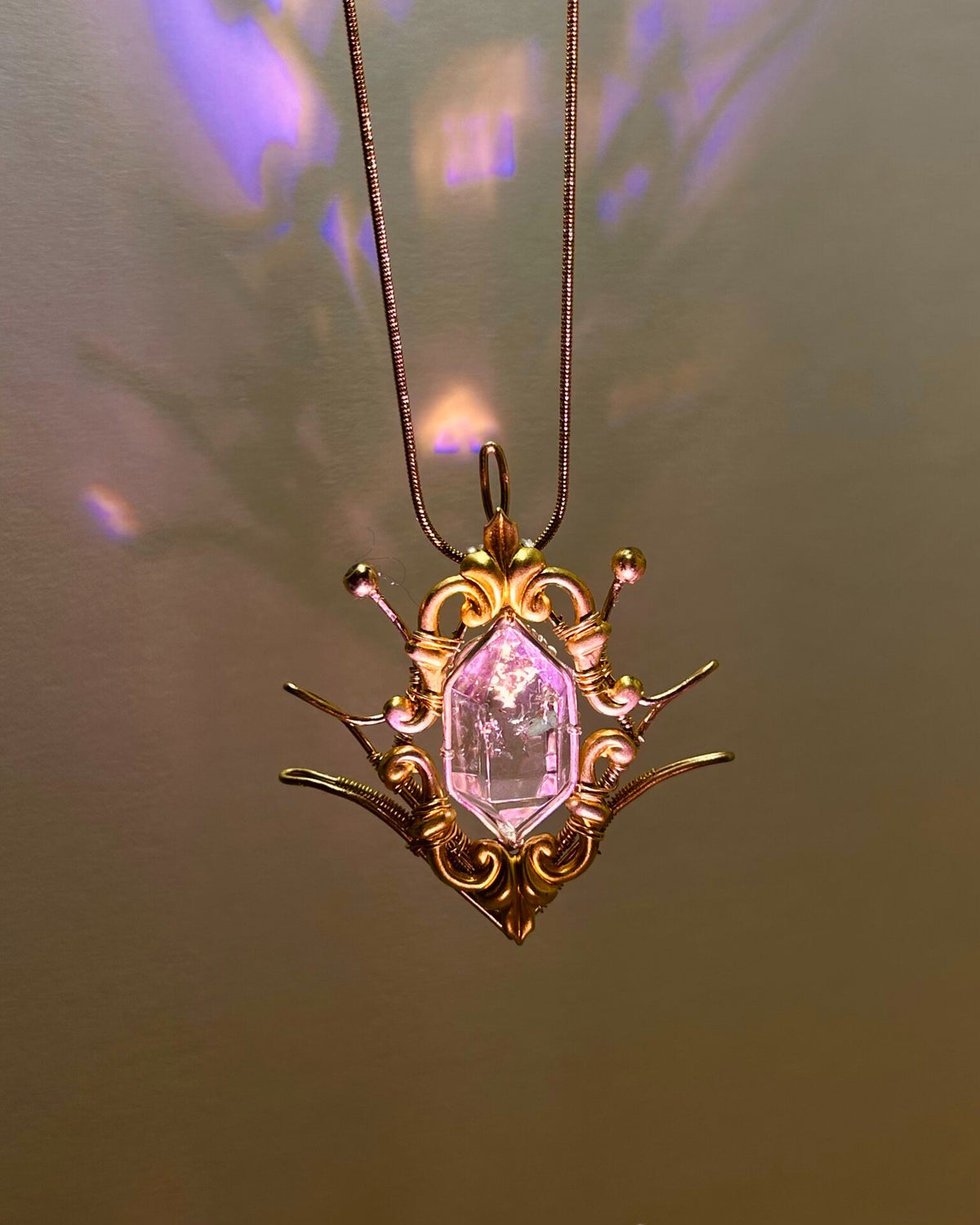 Wire-Wrapped White Quartz Pendant Necklace