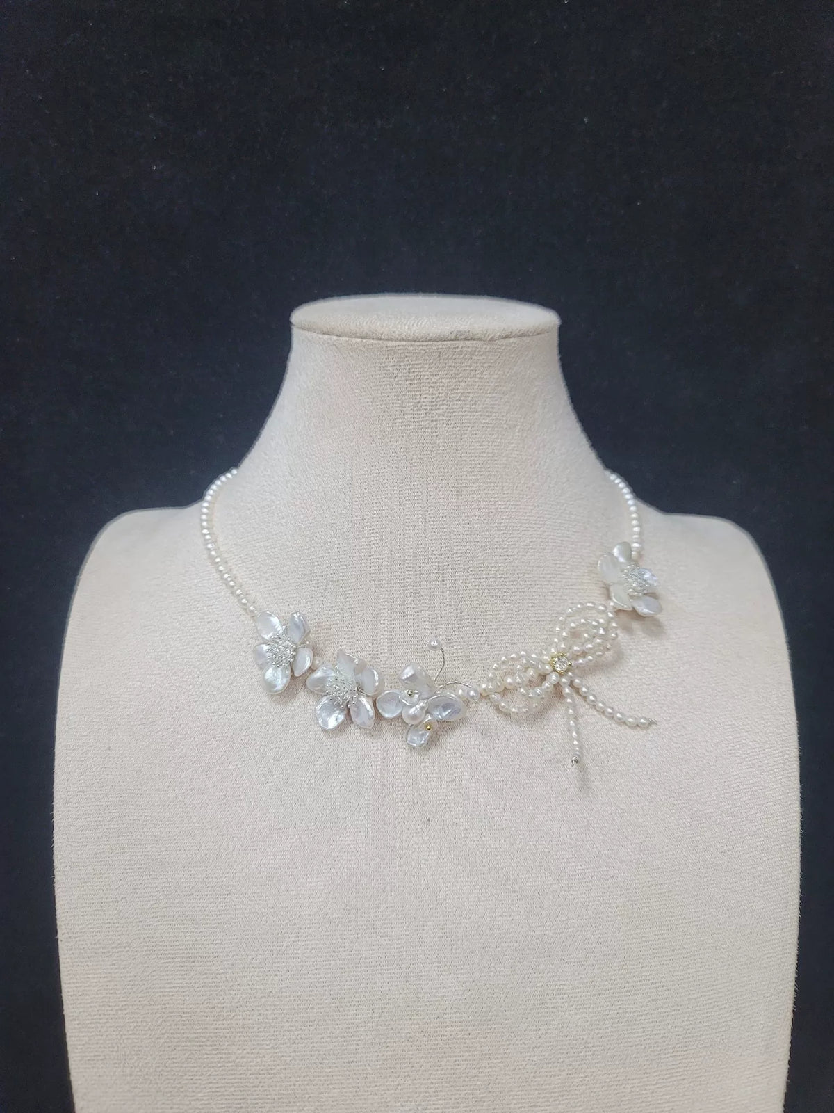Pearl Flower Bow Necklace