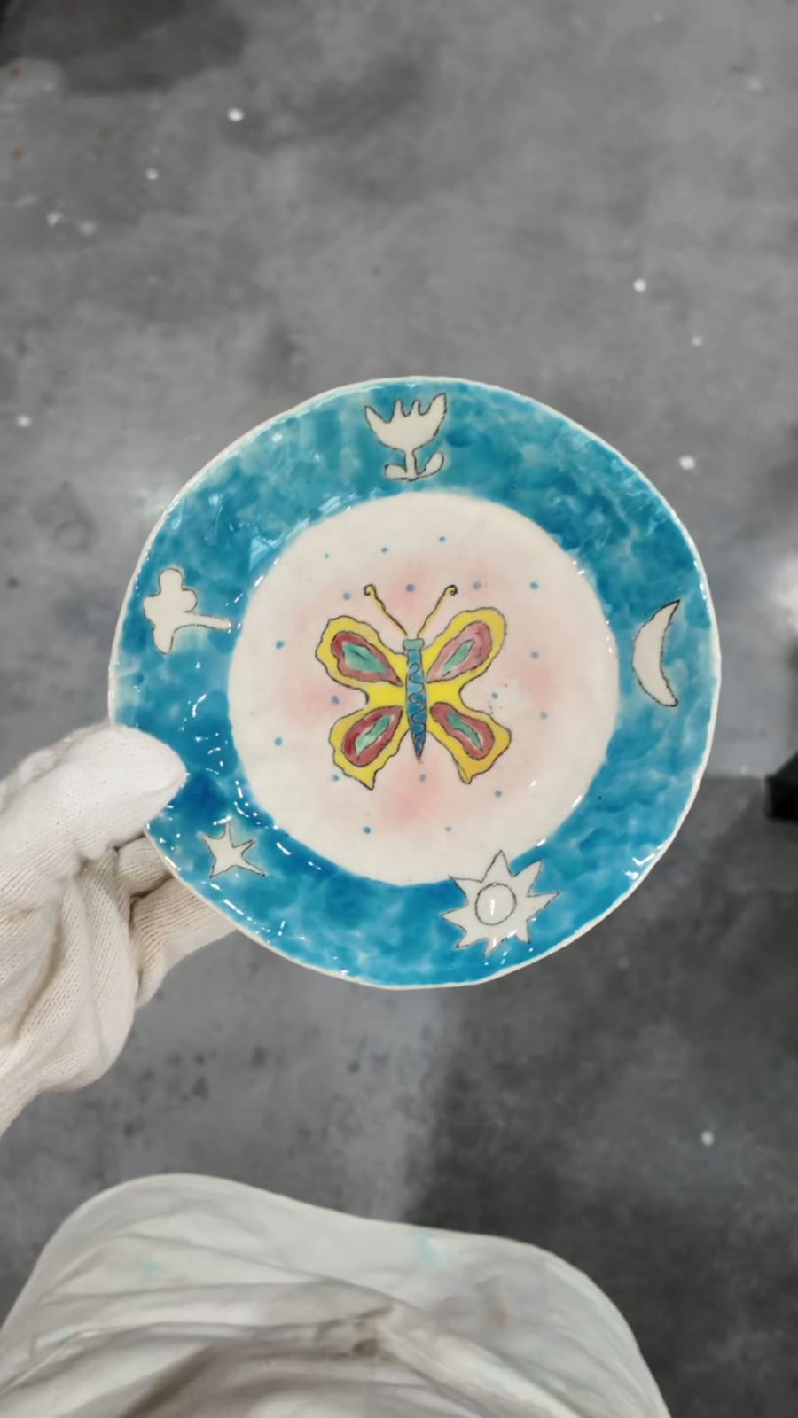 Handmade Ceramic Butterfly Star Blue Plate