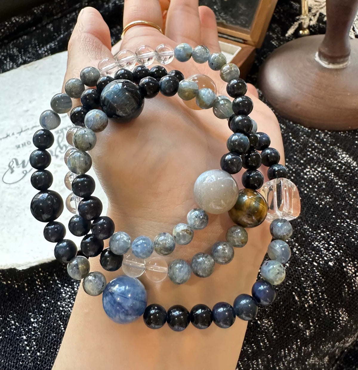 Kyanite Blue Tiger Eye Three Strand Bracelet