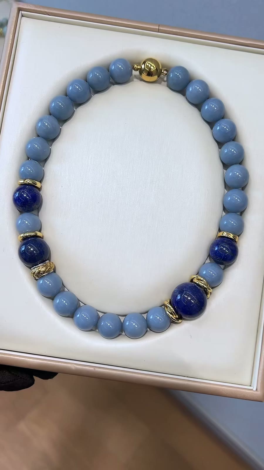 Angelite Lapis Lazuli Gemstone Beaded Necklace