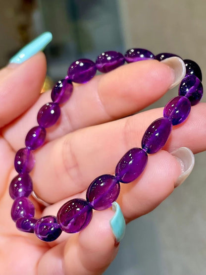 Faceted Purple Amethyst Bead Bracelet, 8-10mm Oval