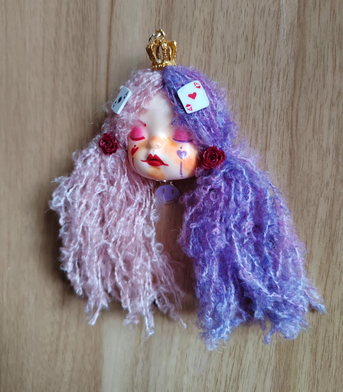 Handmade Clay Doll Head Brooch Bag Charm