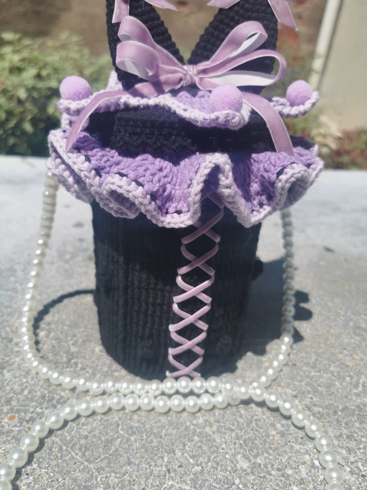 Sac en fil crocheté à la main style Kuromi – version longue