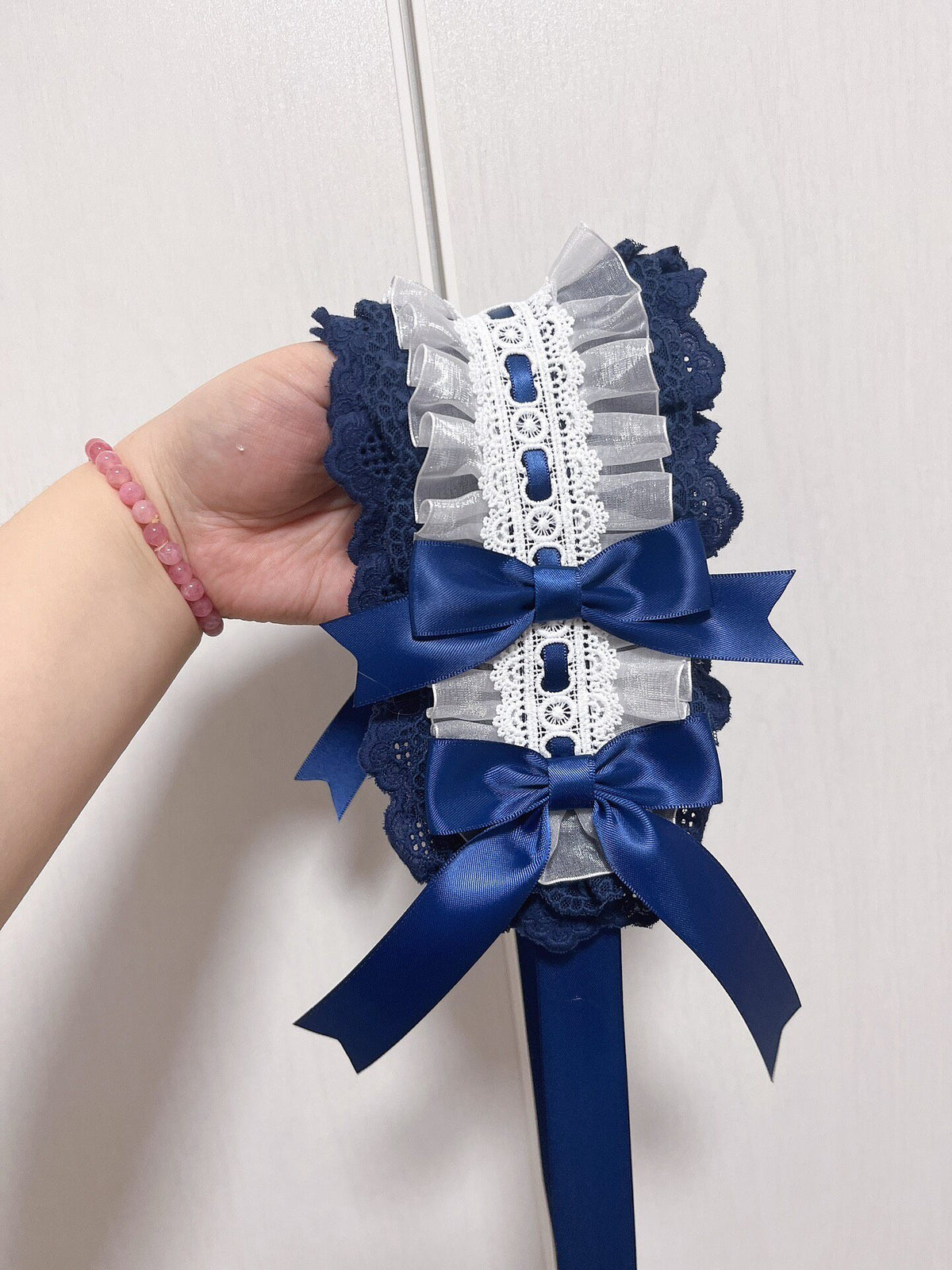 Navy Blue Lace Lolita Bonnet Headpiece
