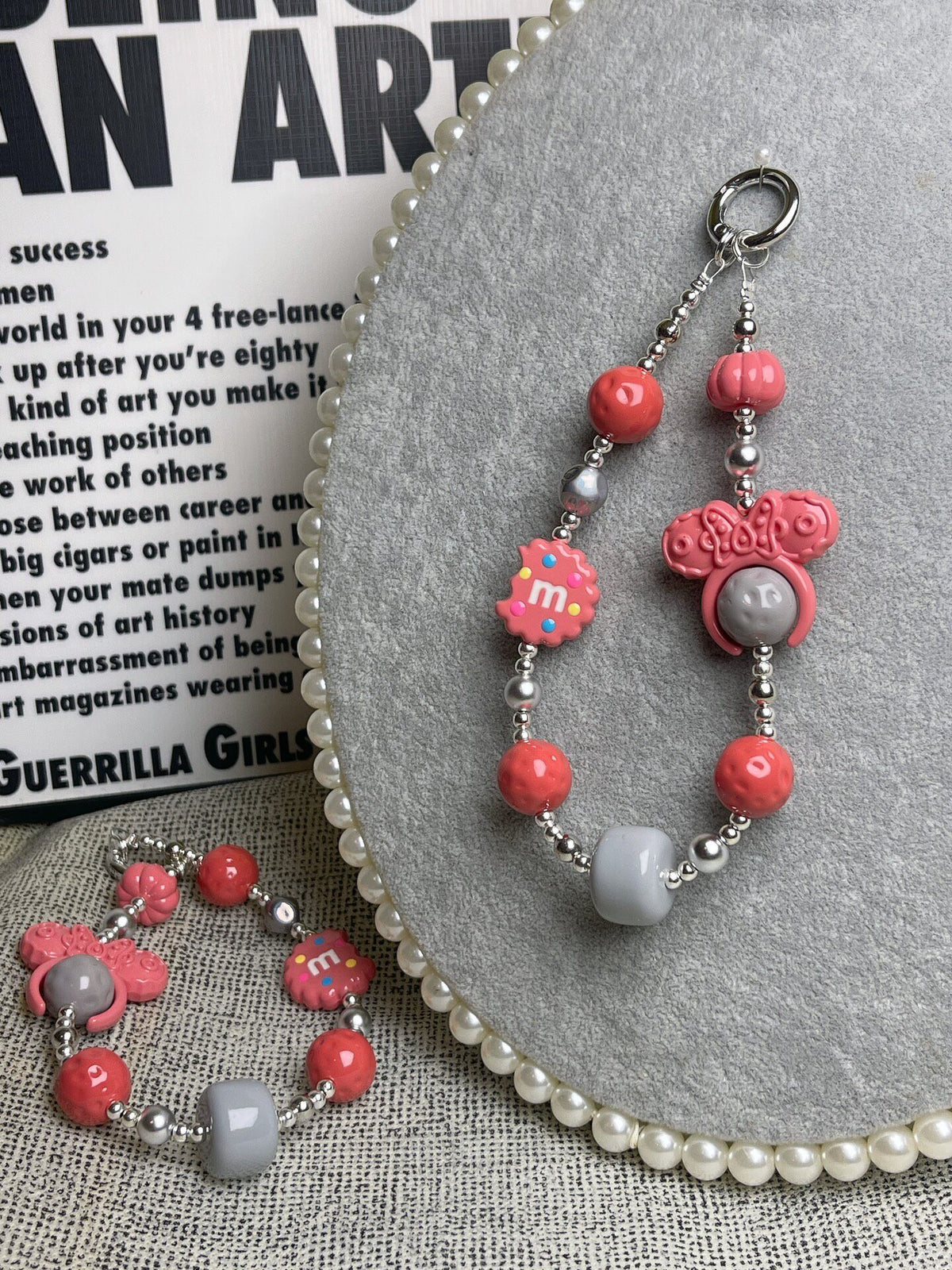 Pink Bow Phone Chain with Beads