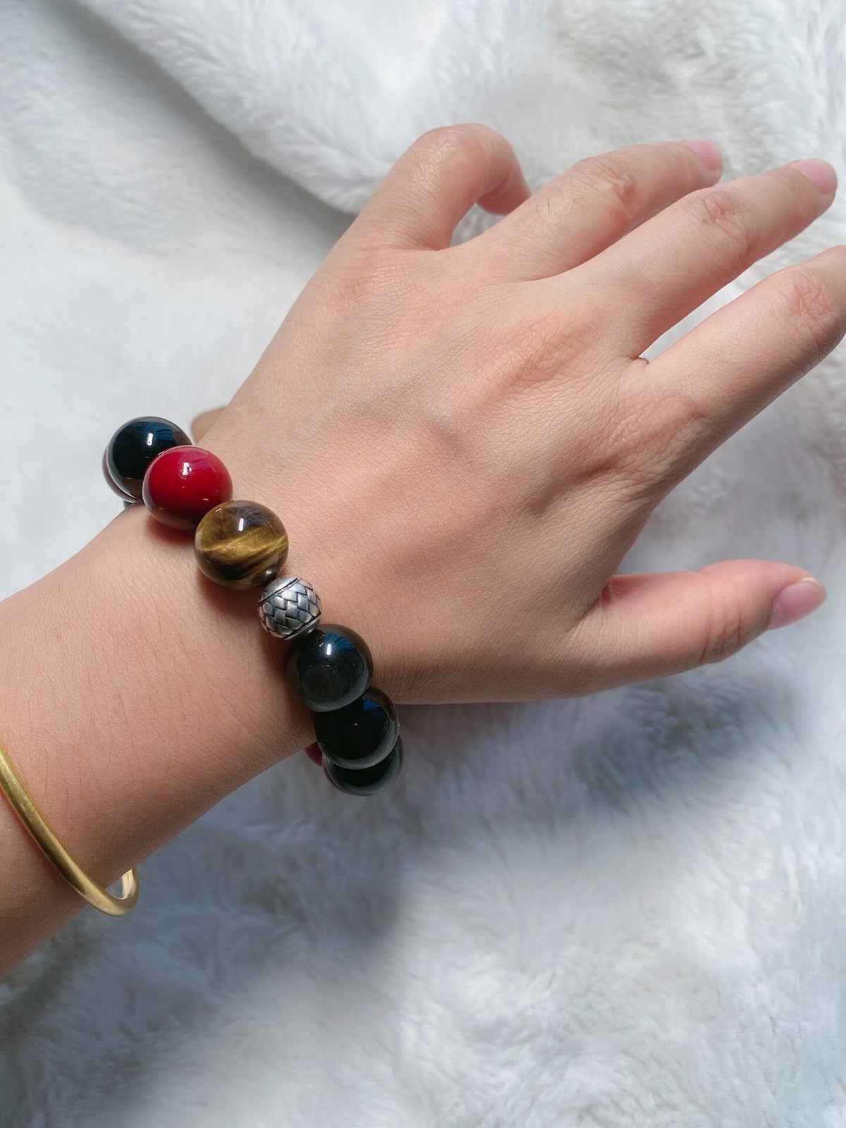 14mm Natural Stone Bracelet Tiger Eye Obsidian