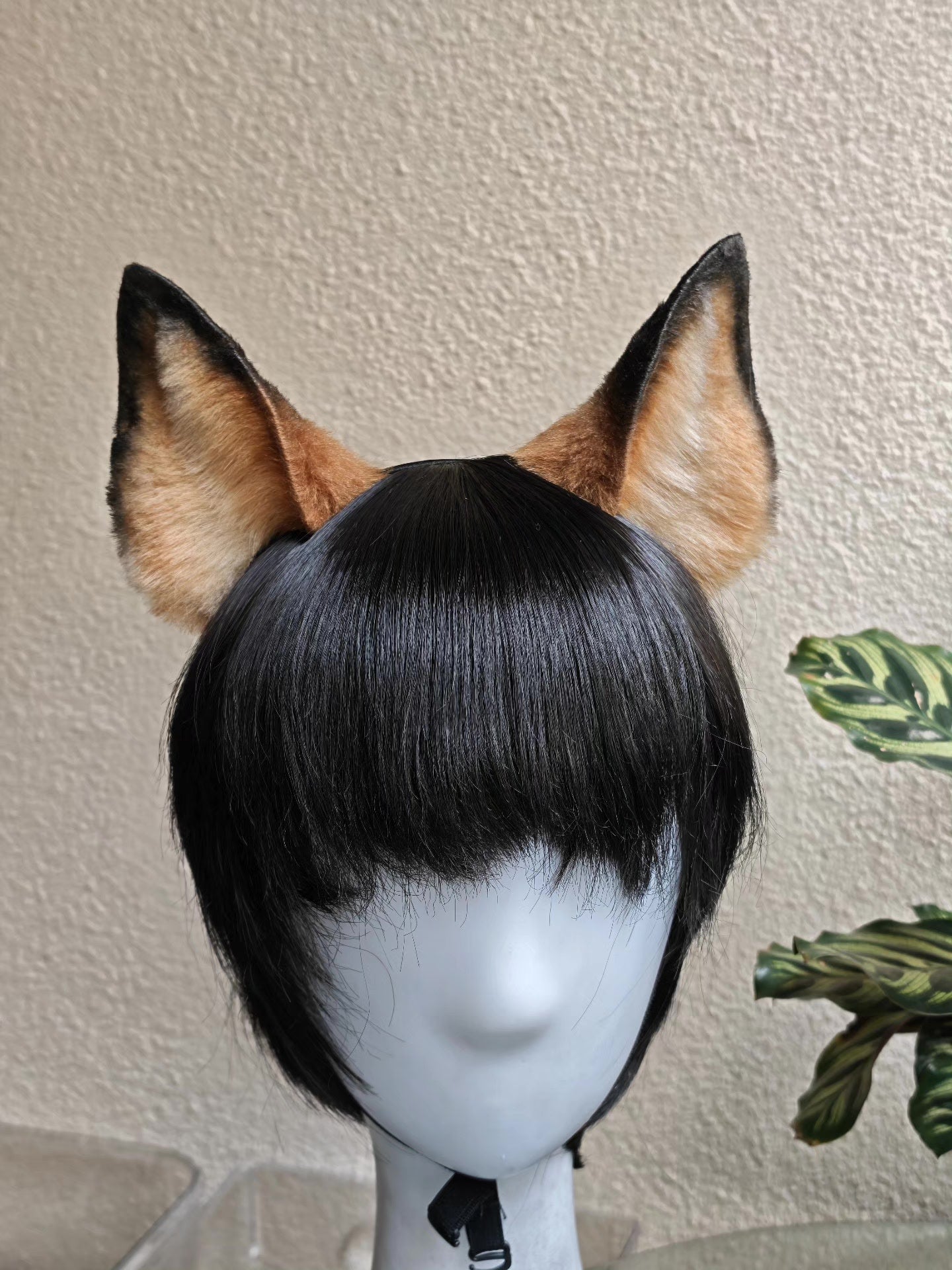 Handmade Red Fox Ears Headband with Gradient Fur and Black Tips