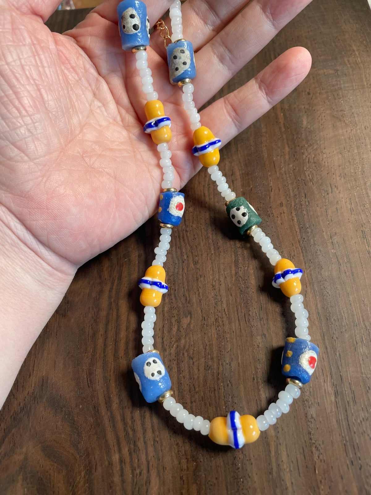 West Asian Glass Bead Necklace Copper Spacers