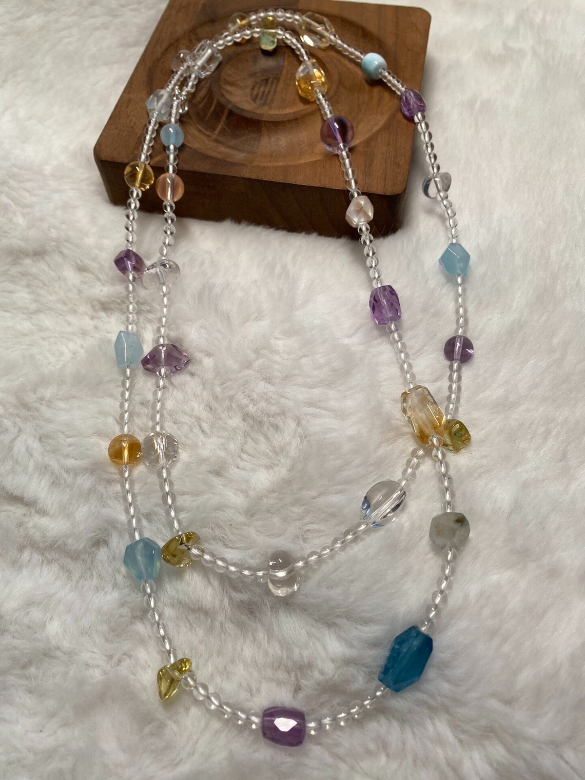 Multi-Strand Gemstone Necklace with White Crystal Beads