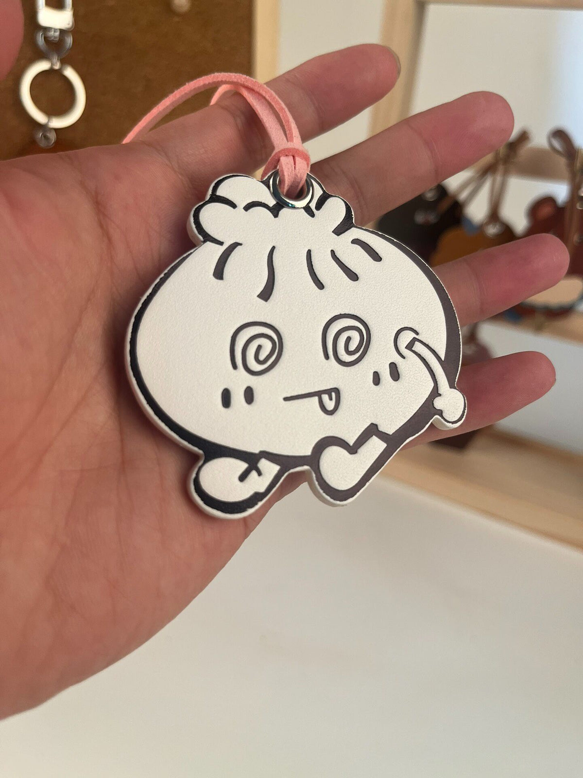 Vegetable Tanned Leather Bun Charm Keychain