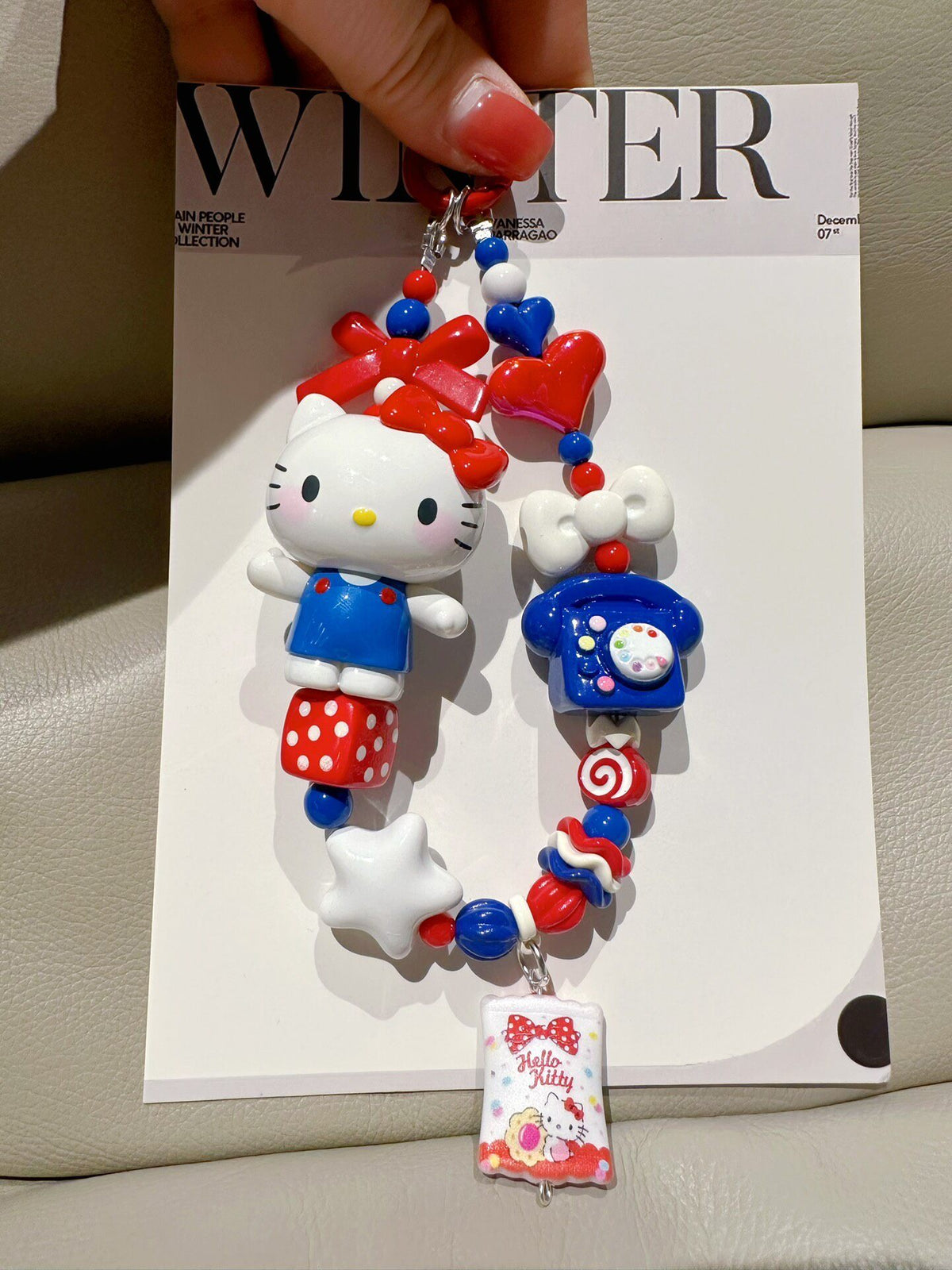 Hello Kitty Red White Blue Beaded Chain