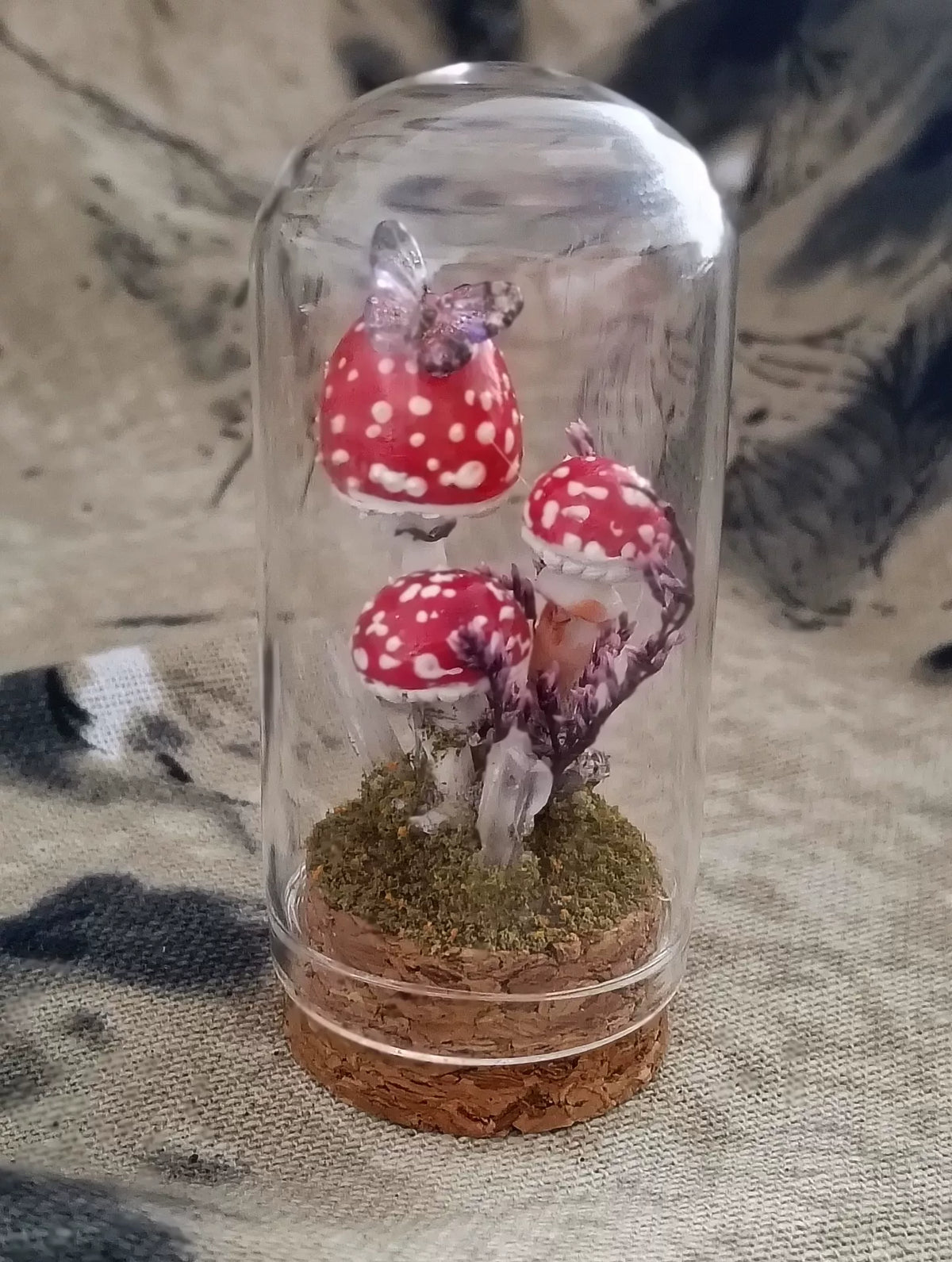 手作り 赤いきのこのガラスドームテラリウム